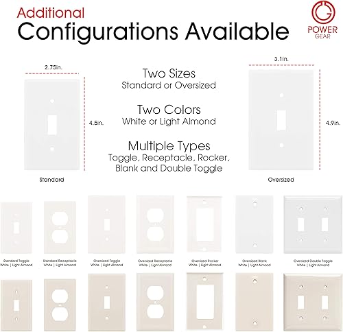 Miniatura 6 de Power Gear - Placa para interruptor doble en pared, gran tamaño, color almendra claro
