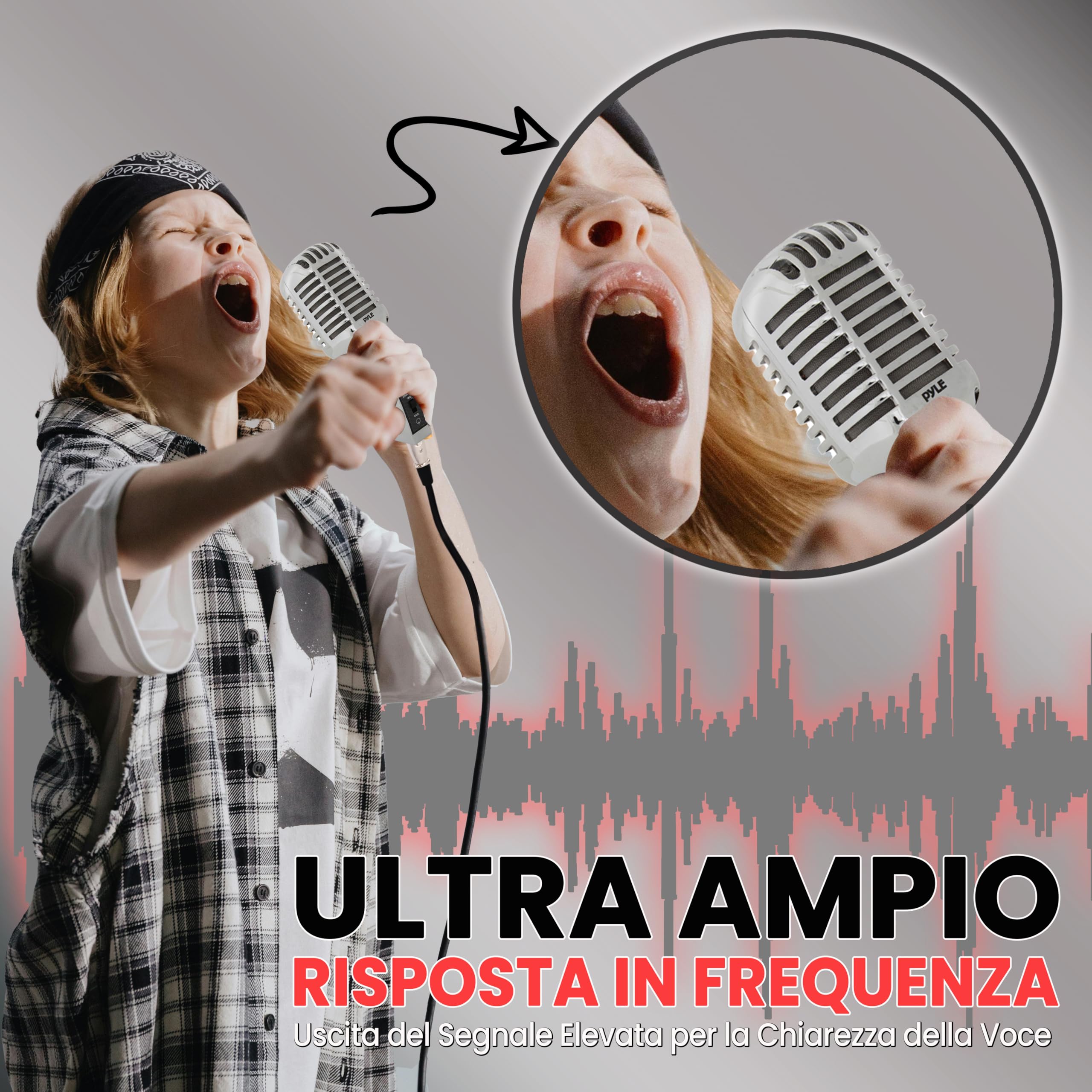 Pyle Microfono Vocale Dinamico Retro, Stile Vintage Metallico Unidirezionale Cardioide con Cavo XLR, Adattatore Universale, Registrazione in Studio e Performance Live