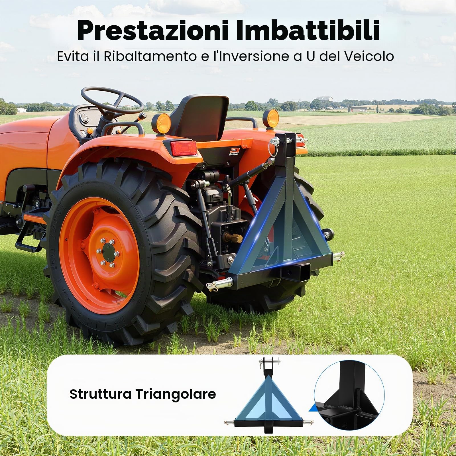 Adattatore per gancio di traino a tre punti, 2" con attacco euro, trattori per prati con 3 perni di frizione, adattatore per trattore a tre punti, accessorio per rimorchi e attrezzature agricole