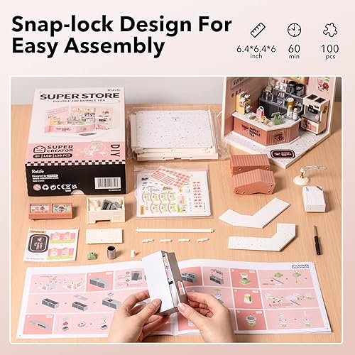 Miniatura 5 de Juego de construcción modelo para adultos Super Creator (té de burbujas de doble alegría+techo)