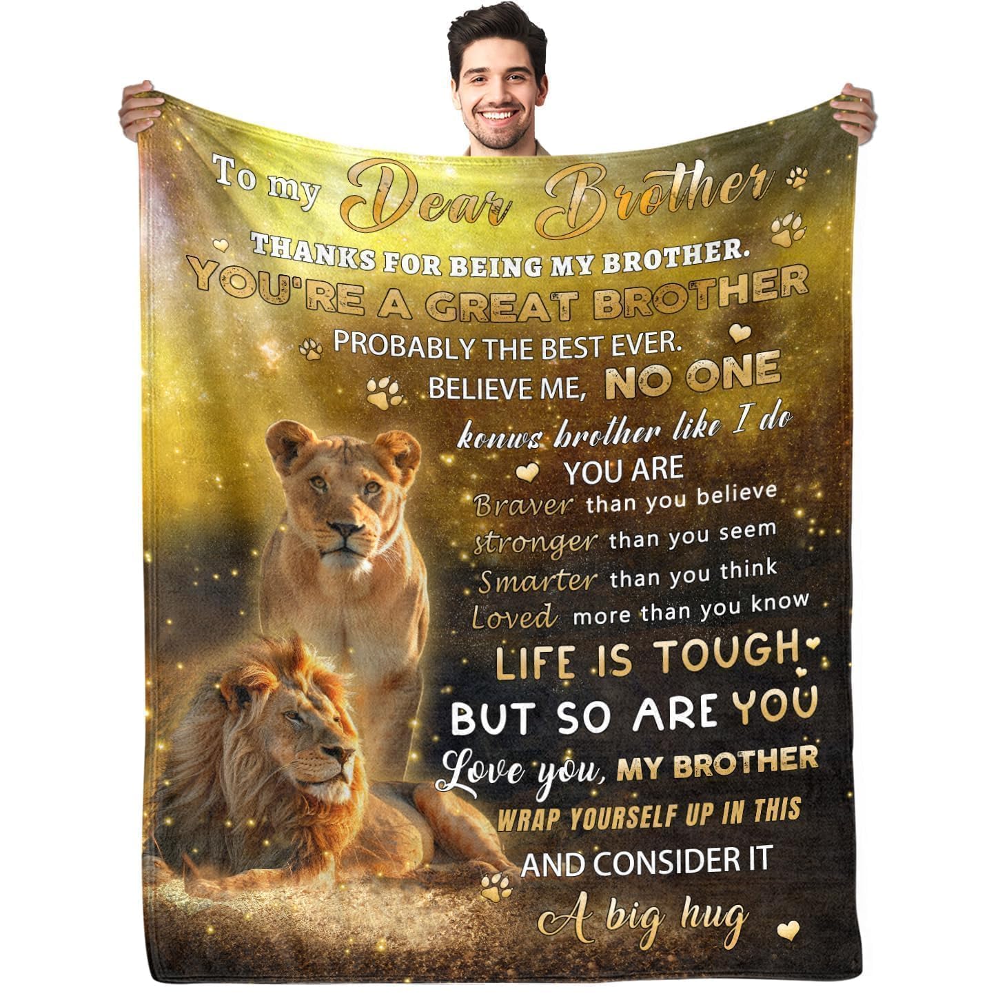 Brother Birthday Gifts, Brother Blankets from Sister, Soft Flannel Lion Throw Blankets for Couch Sofa Bed Office 60"x50"