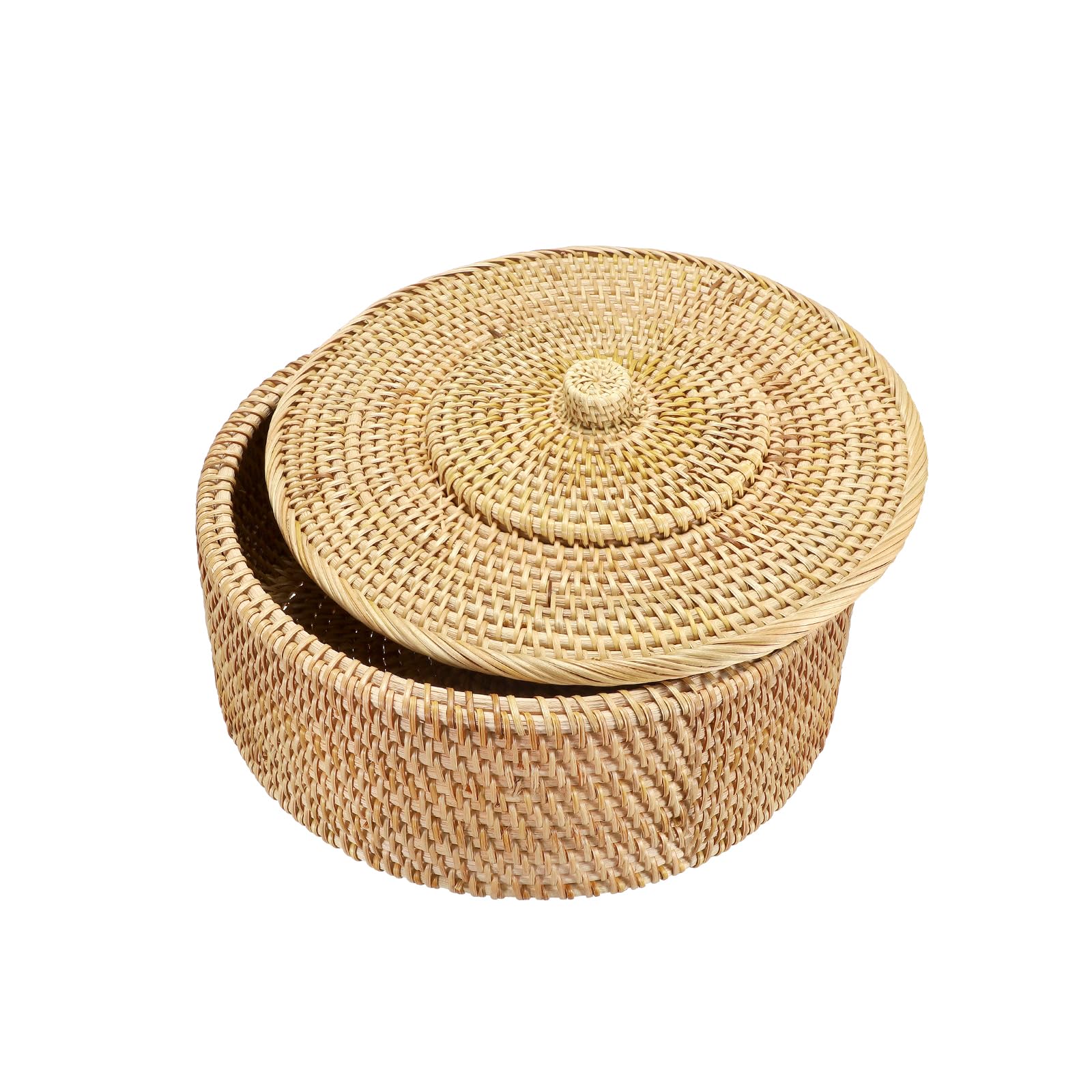 SUMTree Rattankorb Aufbewahrungskorb mit Deckel Dekorative Box Organizer für Regal, Haus, Küche (rund, 30 x 12 cm)