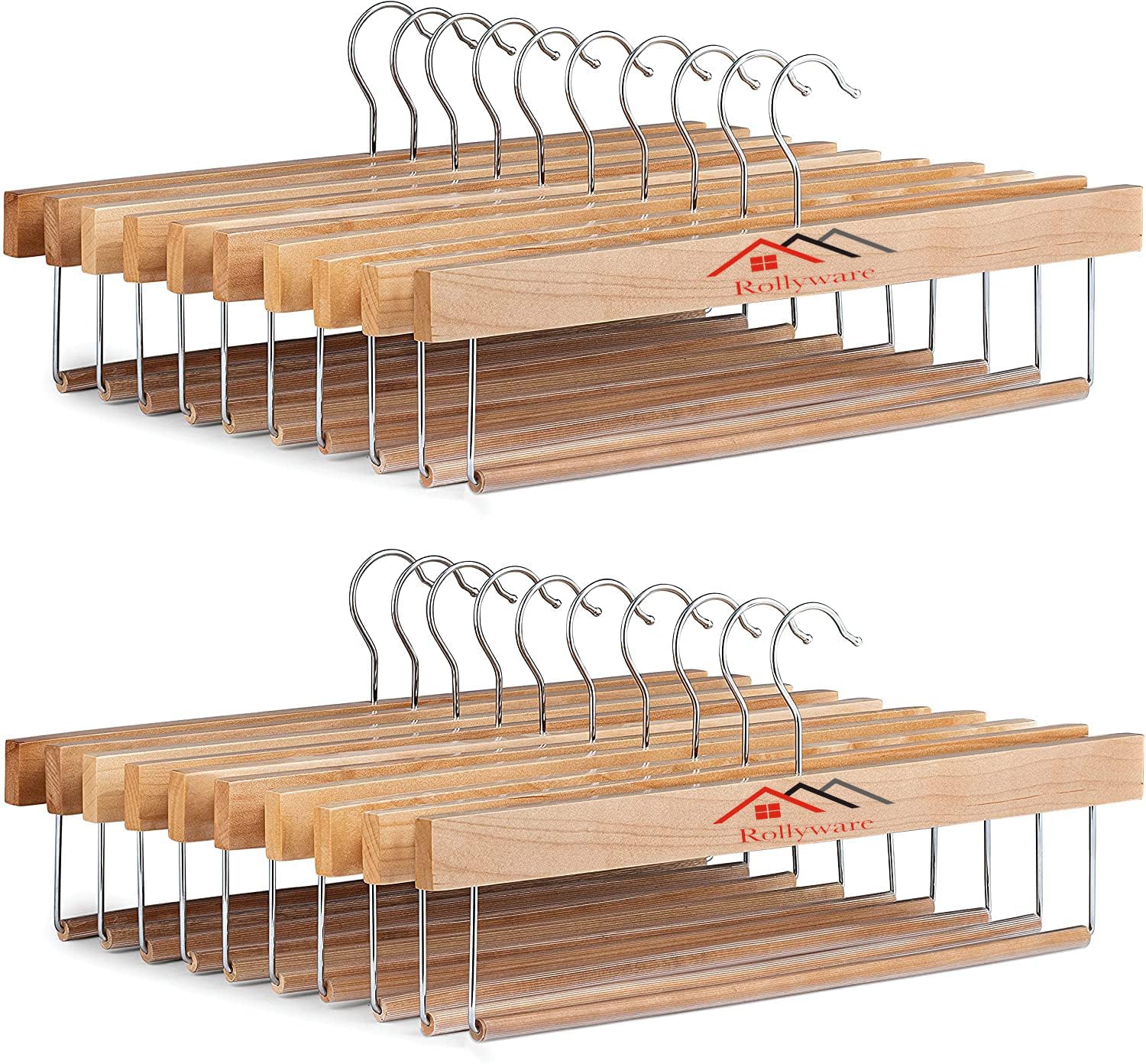 ROLLYWARE Wooden Felted Trouser Bar Hanger for Coats, Jacket, Dress, Sarees, Pants, Scarfs & Other Clothes, Durable & Versatile, Smooth Finish Hanger Brown (Pack of 20) (B09BQPSJ12) Amazon Price History, Amazon Price Tracker