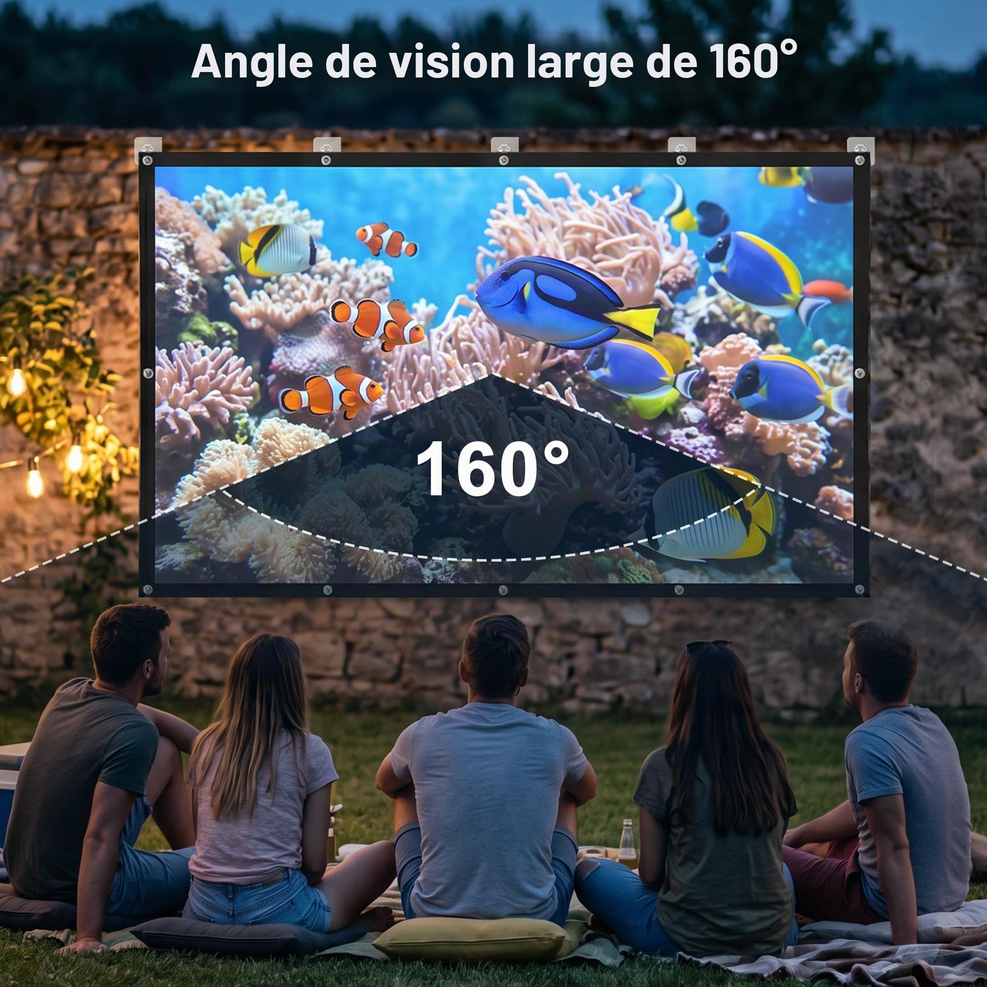 120 Pouces Écran de Projection Portable Extérieur, 16: 9 4K HD Double Face Anti-Plis Pliable Projection Intérieur, Écran Projecteur Lavable pour Camping Extérieur, Cinéma Maison et Fête