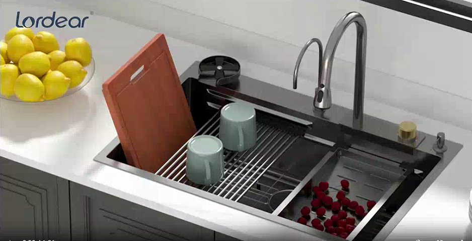 Lordear Black Waterfall Kitchen Sink Drop In 33x22 Smart