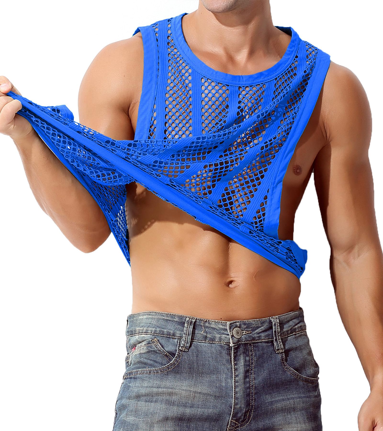 JINSHI Camicie a rete da uomo Canotte Atletiche A Rete Sexy Gilet Senza Maniche Maschio Allentato Muscolo All