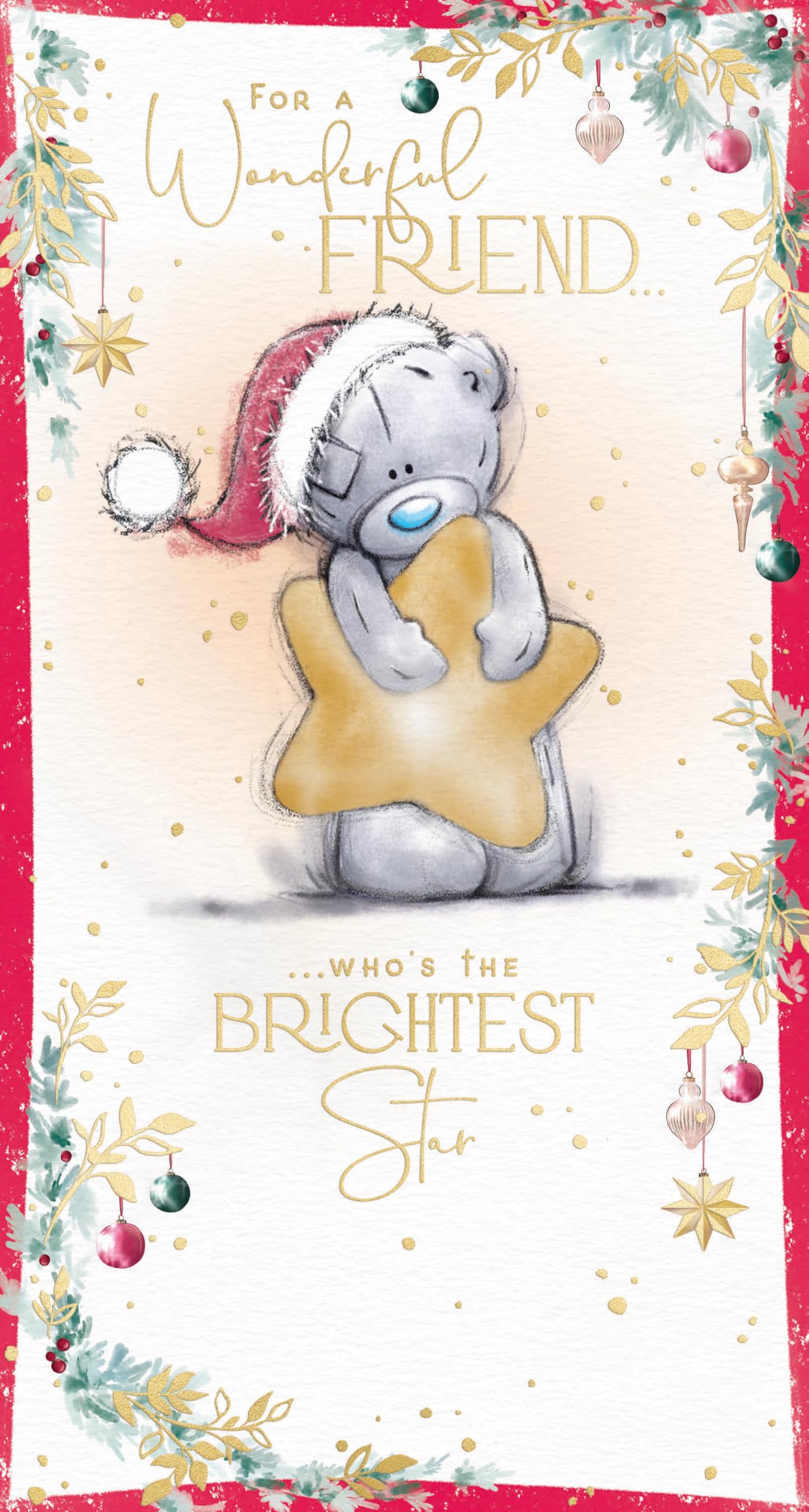 Me To You Tatty Teddy Christmas Card For A Wonderful Friend, Tatty Teddy Bear Holding Star 12.2 x 22.8 cm - Official Collection