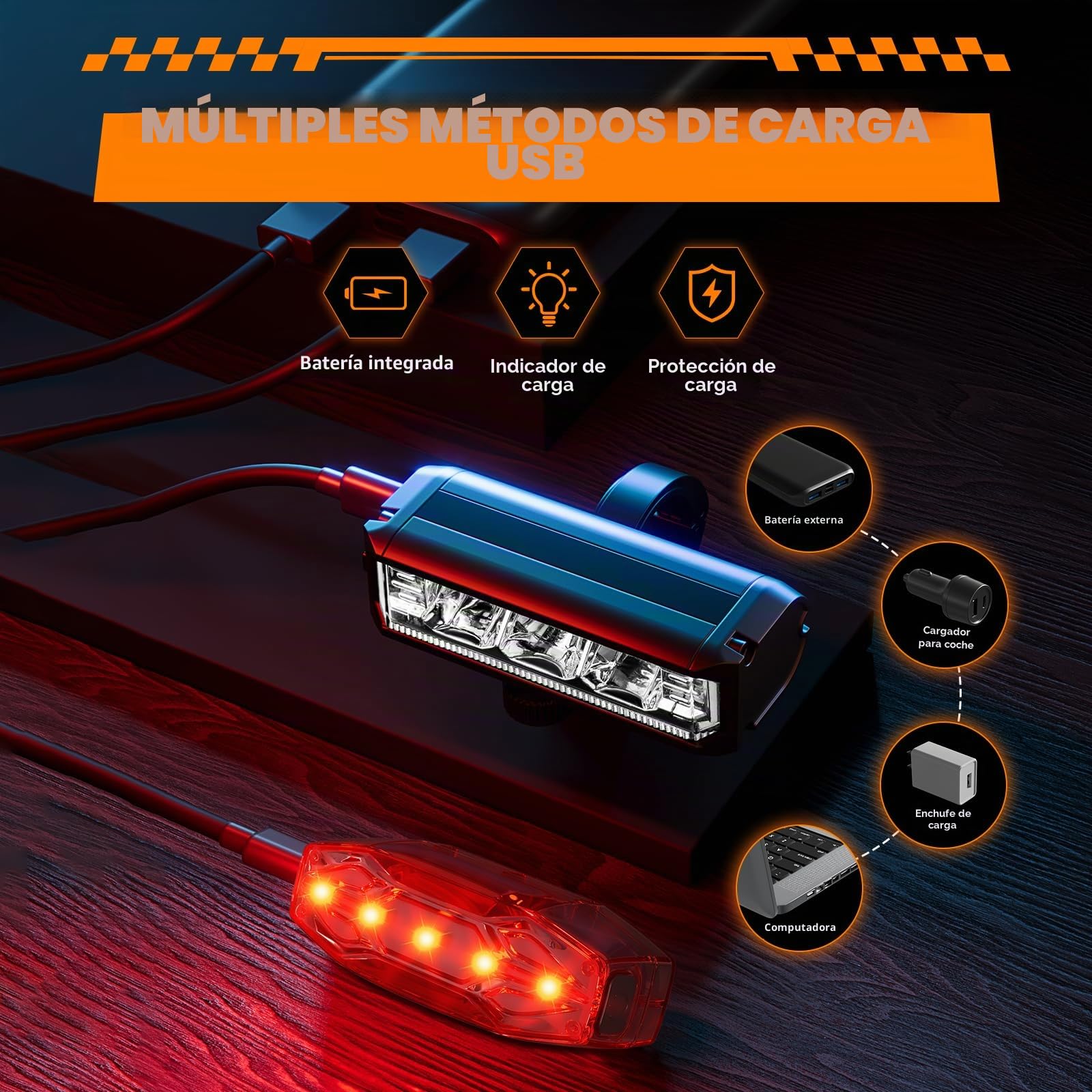IPSXP Bicicleta Front and Rear Lights, High Lúmenes Luz Bicicleta, USB Recargable Luces Bicicleta Delantera y Trasera, Ultraligera de Aluminio Luz Trasera Bicicleta Potente LED, IPX5 Luz Bici