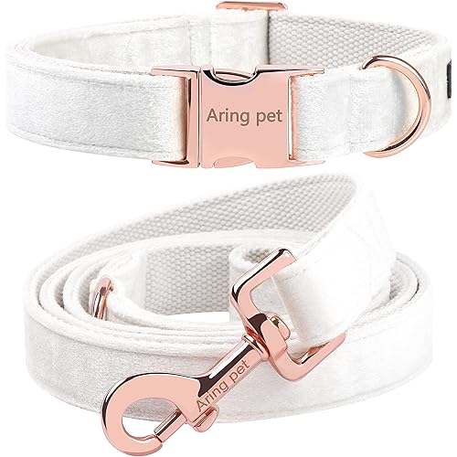 ARING PET Dog Collar and Leash Set, Soft White Velvet Dog Collar and Leash, Adjustable Collars for Dogs
