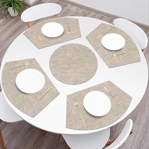 Miniatura 8 de SHACOS Manteles individuales en forma de cuña de gran tamaño con centro de mesa, juego de 5 manteles individuales redondos lavables para mesa de