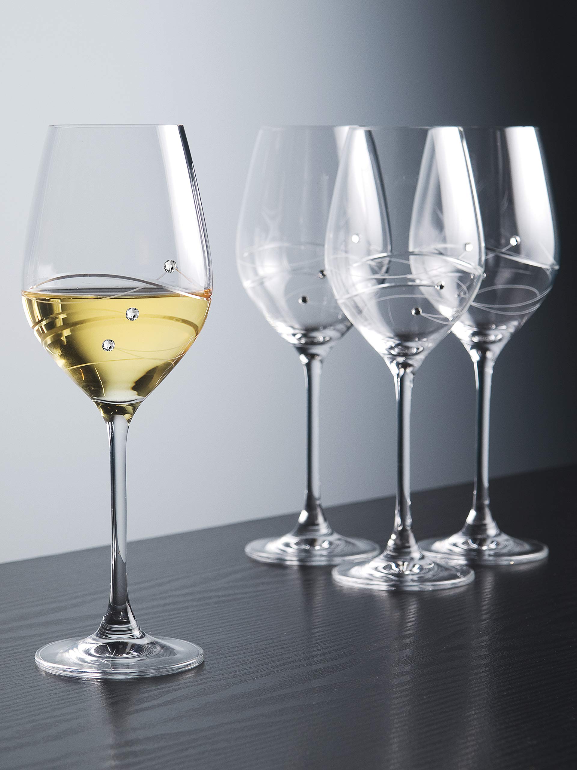 Barski - Copa hecha a mano - Brillante - Copa de vino blanco - Decorada con diamantes de cristal reales - 354.4 g - Fabricado en Europa - Juego de 4