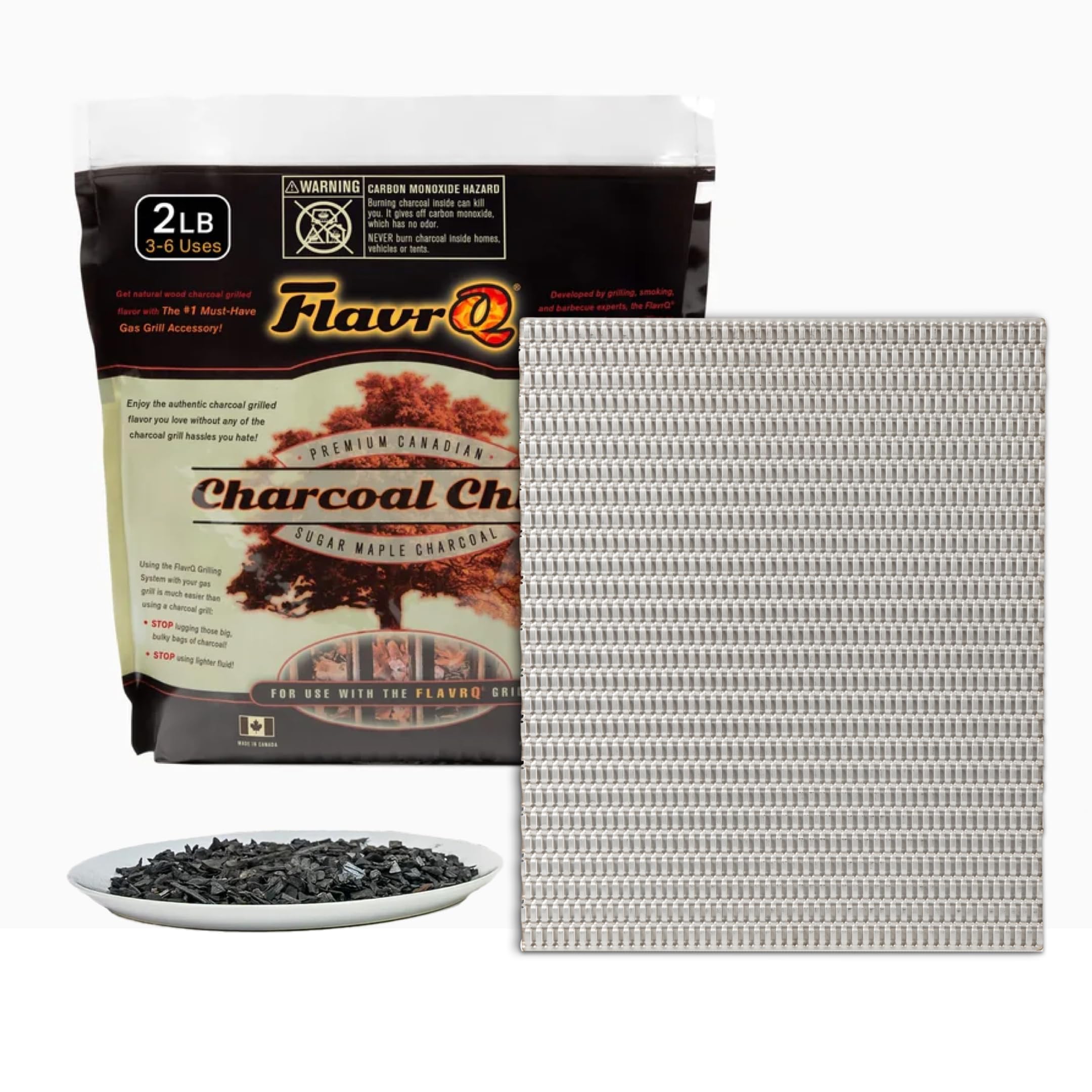 FlavrQ Starter Kit - Natural Sugar Maple Charcoal Chips & Stainless Steel Grid - Get Authentic Charcoal BBQ Taste on a Gas Grill in 10 Minutes -