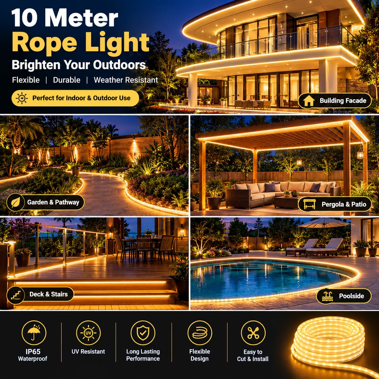 TEQO LED Rope Light - 10M Warm White, Waterproof -7