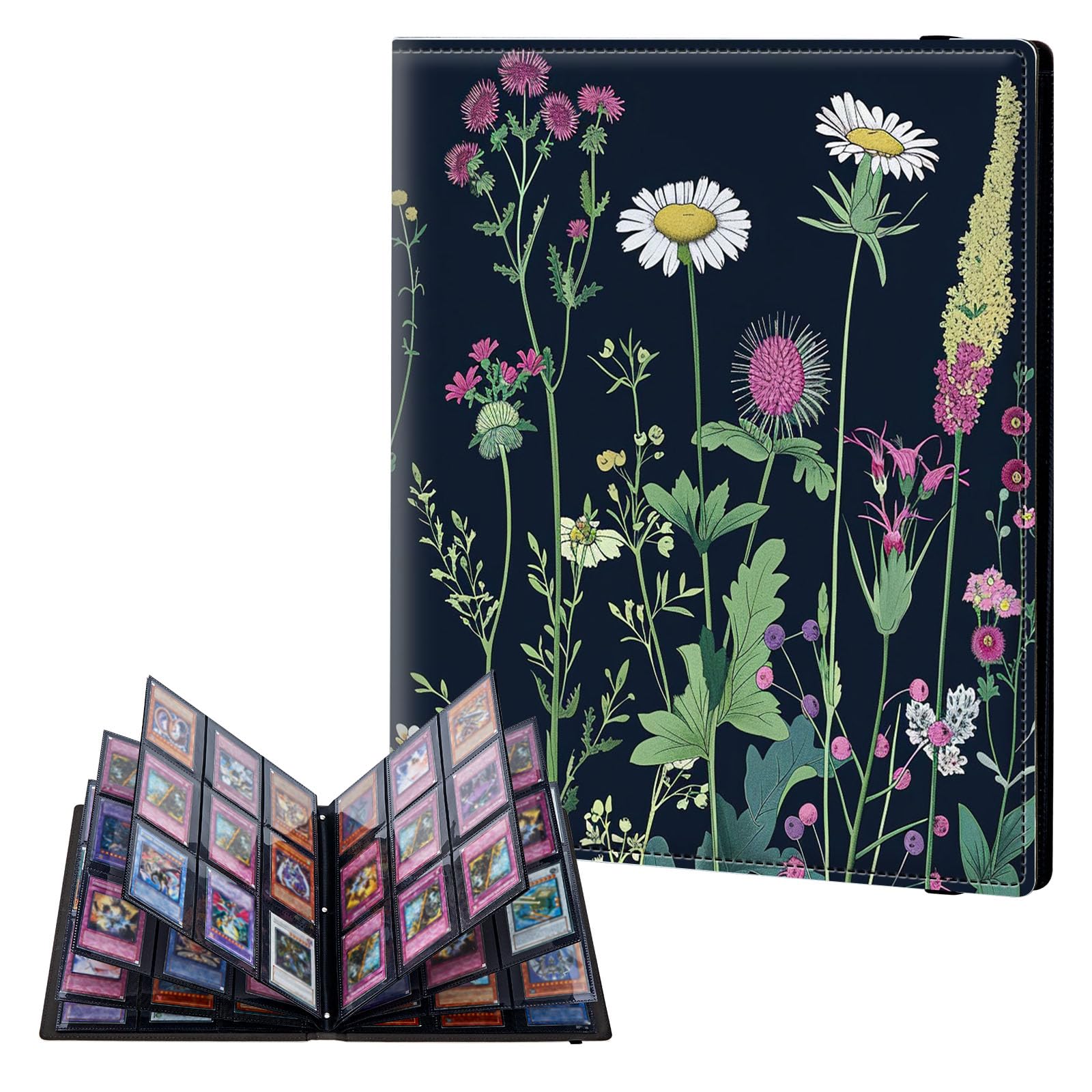 ETLKJVBL 9 Pocket Trading Card Binder, Card Collection Binder for TCG, MTG, Sports Cards, Baseball, Botanical Fleur Trading Card Book Holder for Collectors, Top Loader Binder — image 1