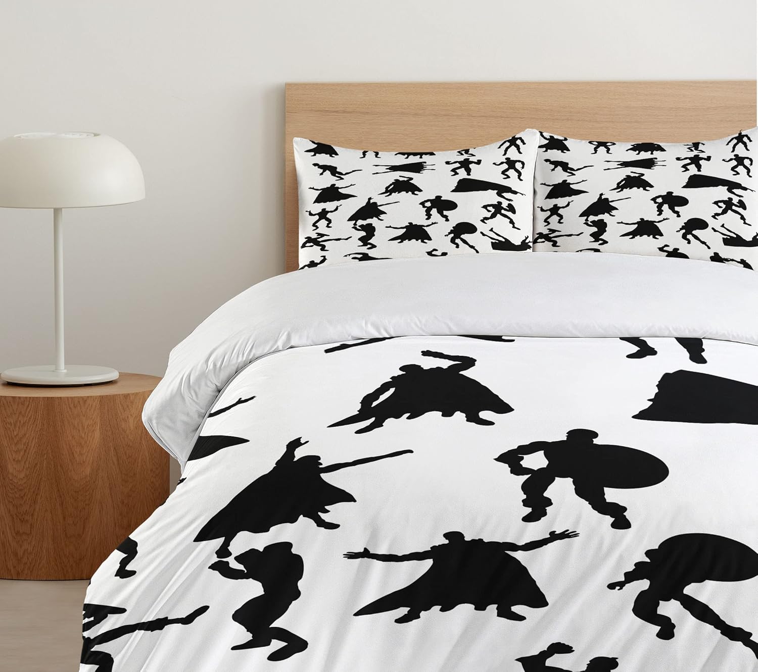 Ambesonne Superhero Duvet Cover Set, Hero Silhouettes in Different Moves Action Energy Conflict Struggle Illustration, Decorative 3 Piece Bedding Set with 2 Pillow Shams, Queen Size, Black White Queen Black White