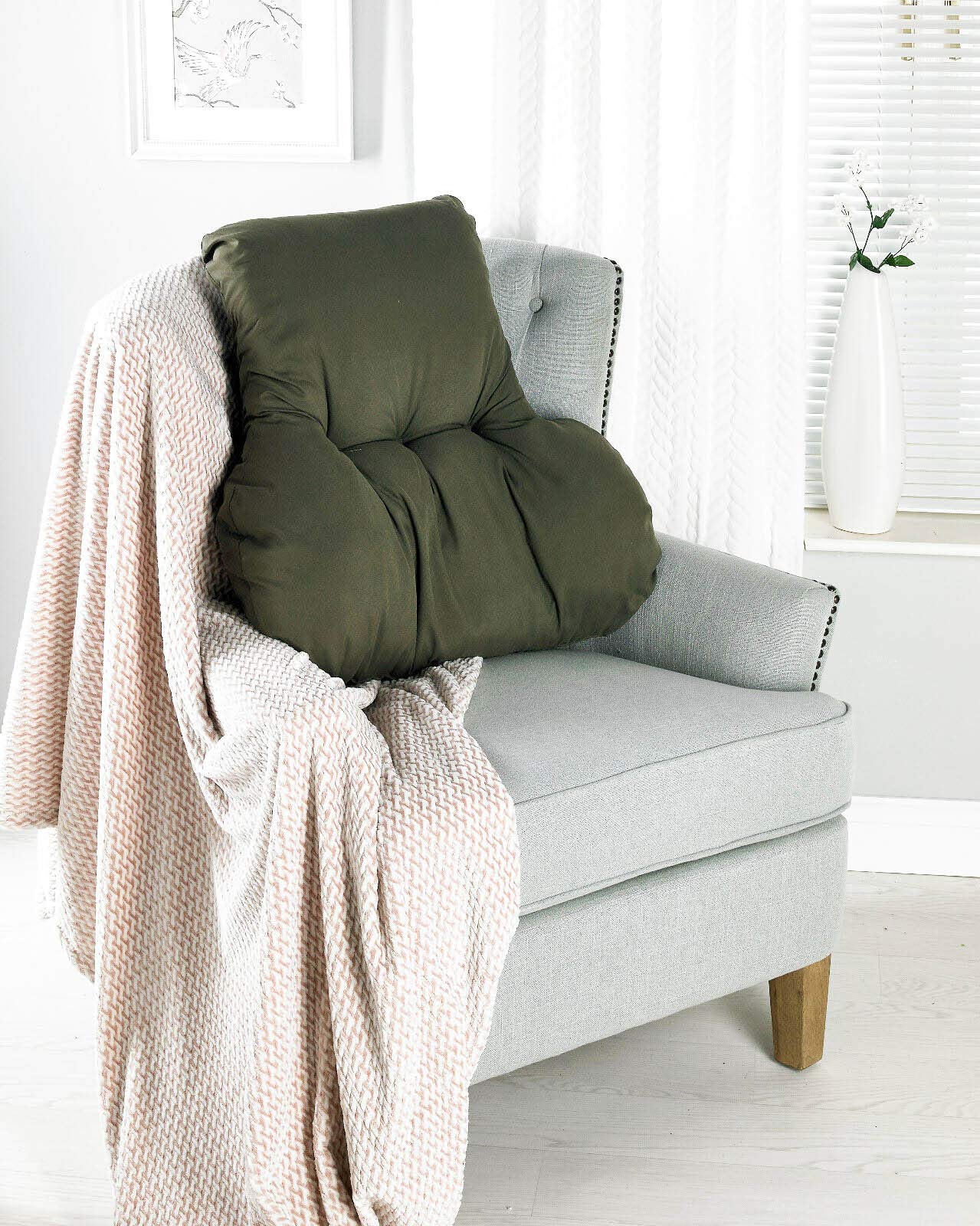 Diana Cowpe Dark Green Plain Dyed T Shaped Lumbar Back Support Cushion Orthopaedic Orthopedic