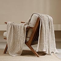 PHF 100% Cotton Waffle Weave Throw Blanket 50x60 Light Taupe - Soft Lightweight Breathable Cozy for Bed Sofa Couch Home Decor