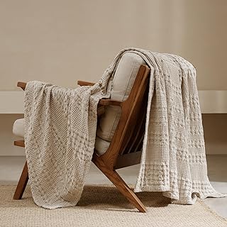 PHF 100% Cotton Waffle Weave Throw Blanket, Soft Lightweight Breathable ...