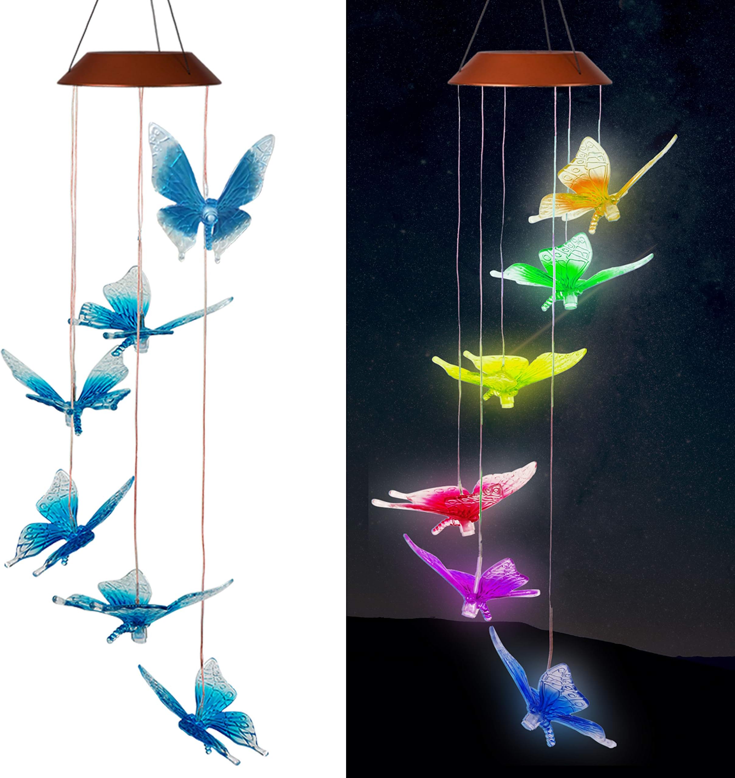 xxschy Solar Butterfly LED Wind Chimes Outdoor - Waterproof Solar Powered LED Changing Light Color 6 Butterflies Mobile Romantic Wind-Bell for Home, Party, Festival Decor, Night Garden Decoration