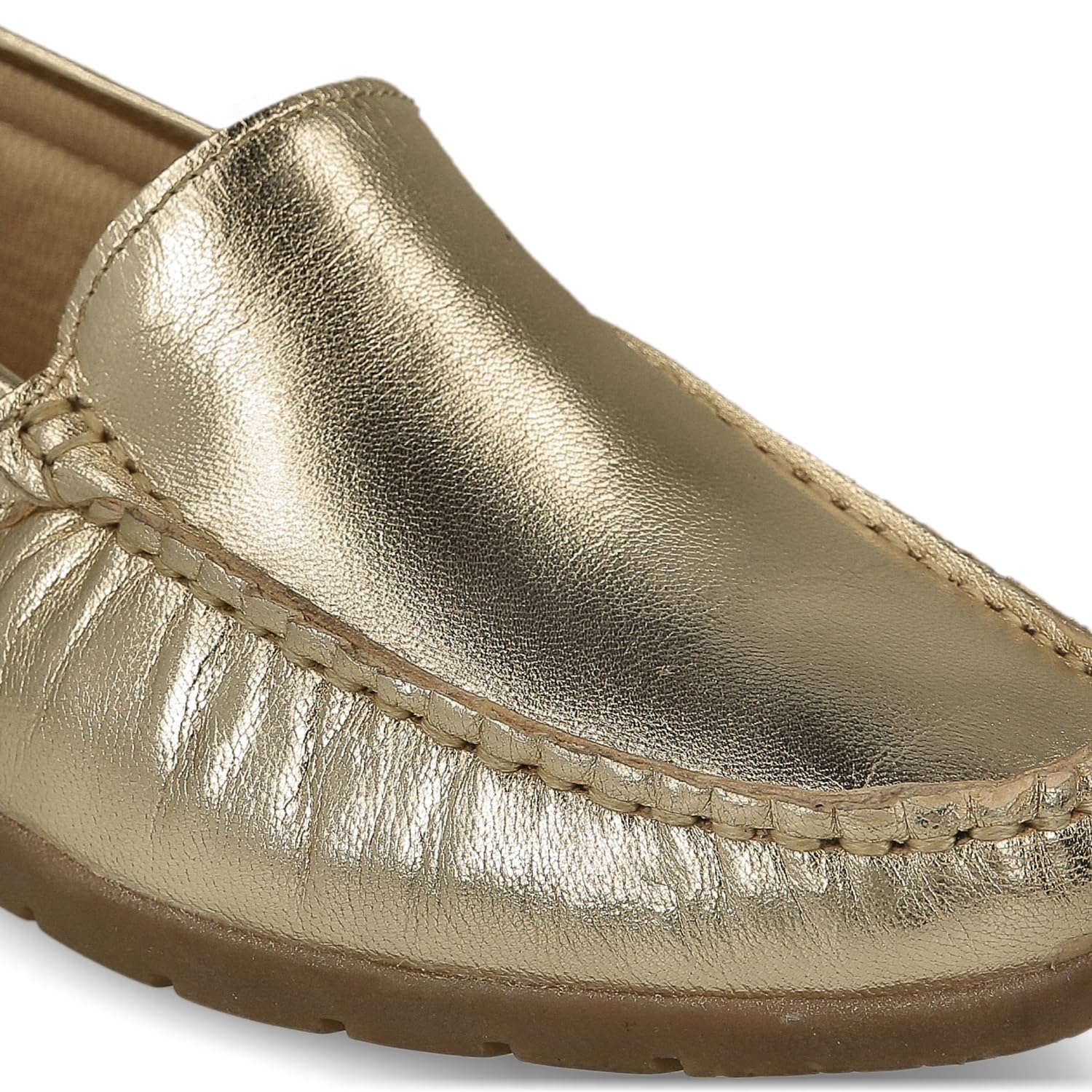 Mocassini in Pelle Comodi per Donna Anziana. Loafer Kiowa Casual Cuciti a Mano. Molto Flessibili. Suola in Gomma. Scarpa da Passeggio. Colore Nero e Oro.