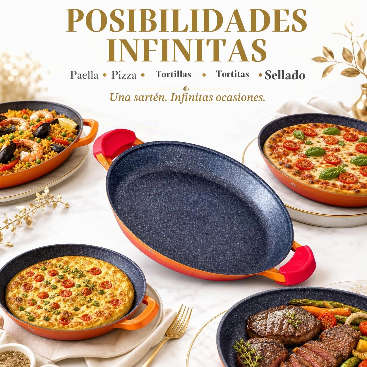 INTIGNIS Paella 40 cm - Aluminio - induccion - fuego para paella gas -Electrica - Tarea Pesada