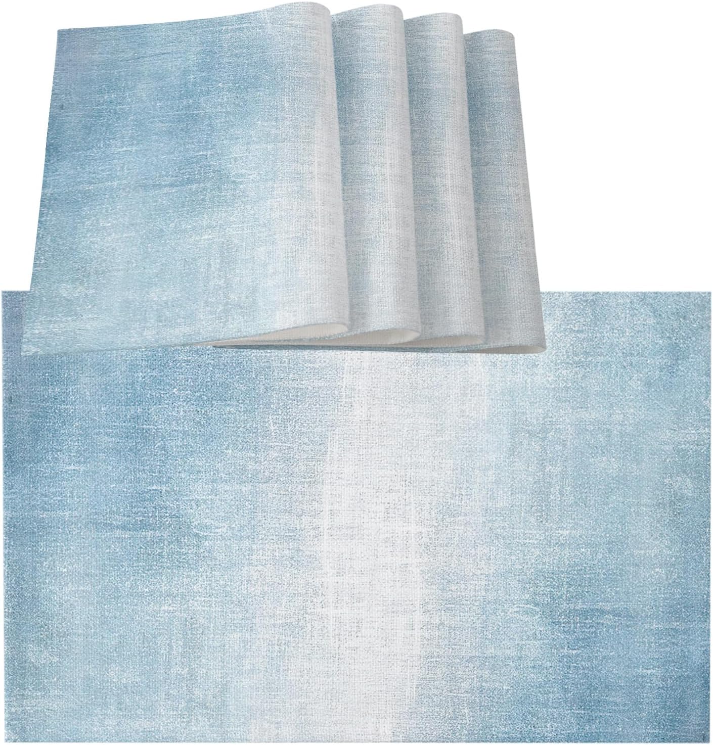 Abstract Sky Blue Placemats for Dining Table Set of 4, Modern Abstract Minimalist Painting Art Cotton Linen Table Mat for Wedding/Banquet/Baby Shower/Party, Waterproof Cloth Place Mat 13''x19''