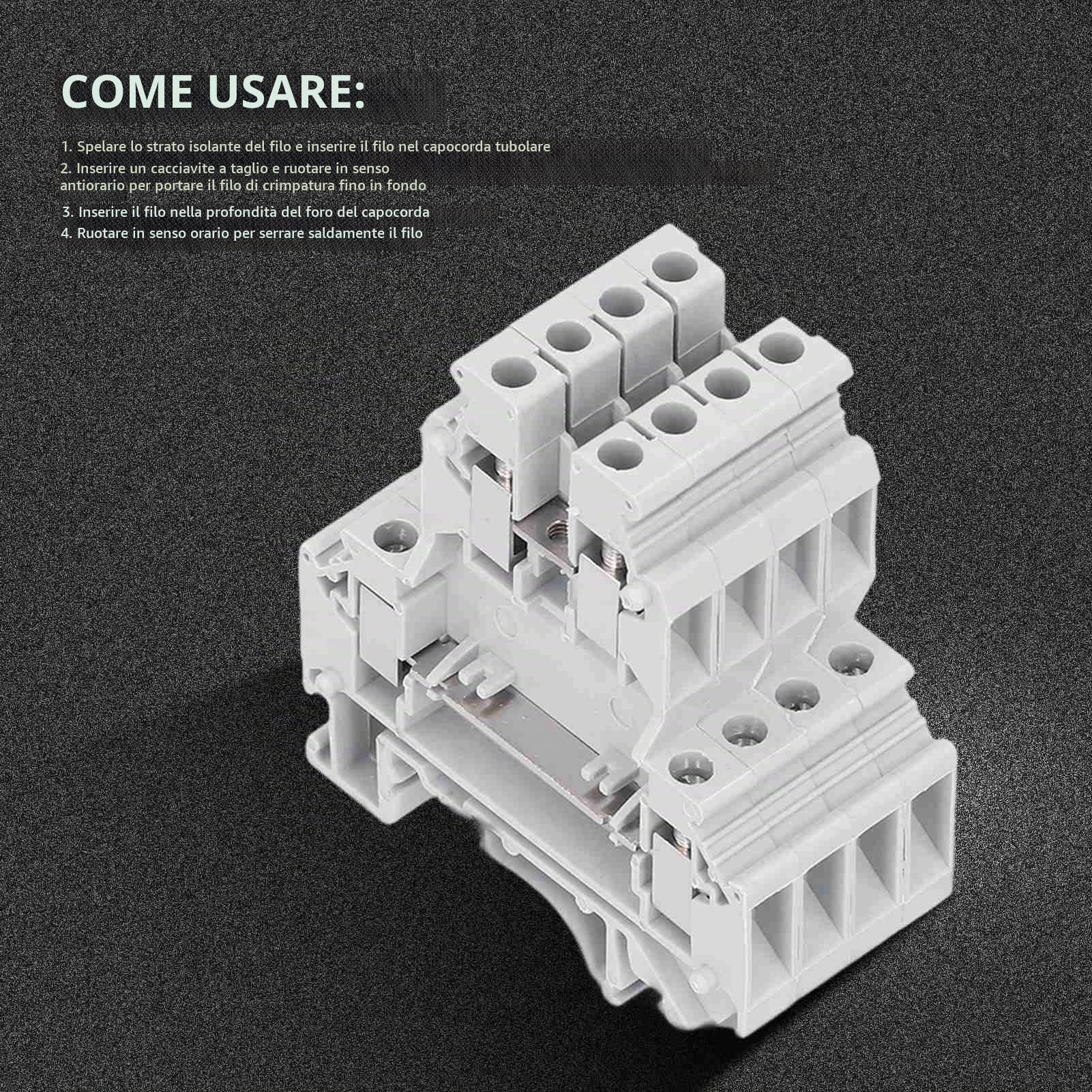 Morsettiera per guida, 100 pezzi 500 V 32 A Terminale per montaggio su guida DIN Morsettiera per cablaggio su guida in rame a doppia fila Blocco UKK-5