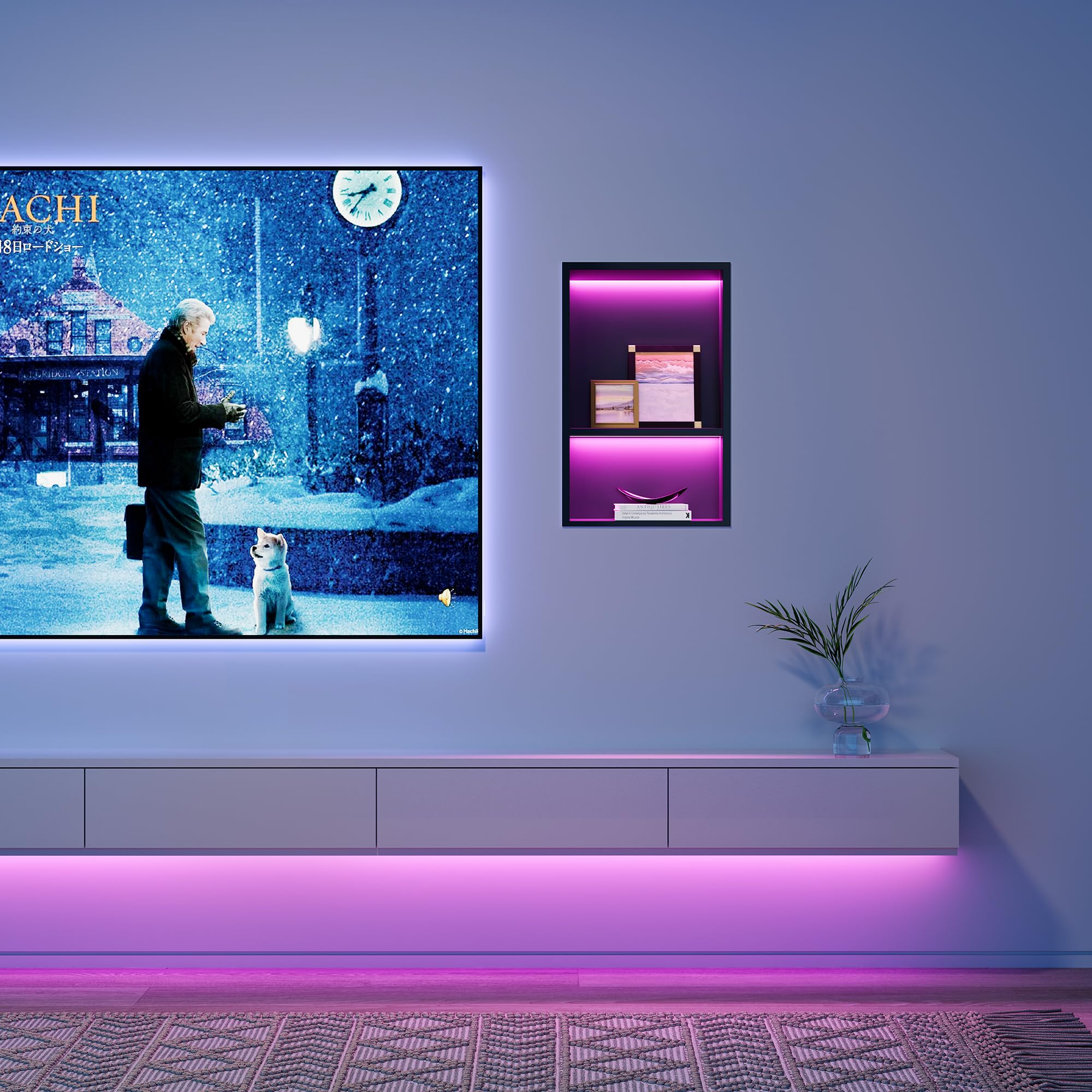 Niche De Douche LED RVB Acier Inoxydable - Double Compartiment Noir 60x30cm - Télécommande, 20 Modes, IP68 - Rangement Salle De Bain étanche
