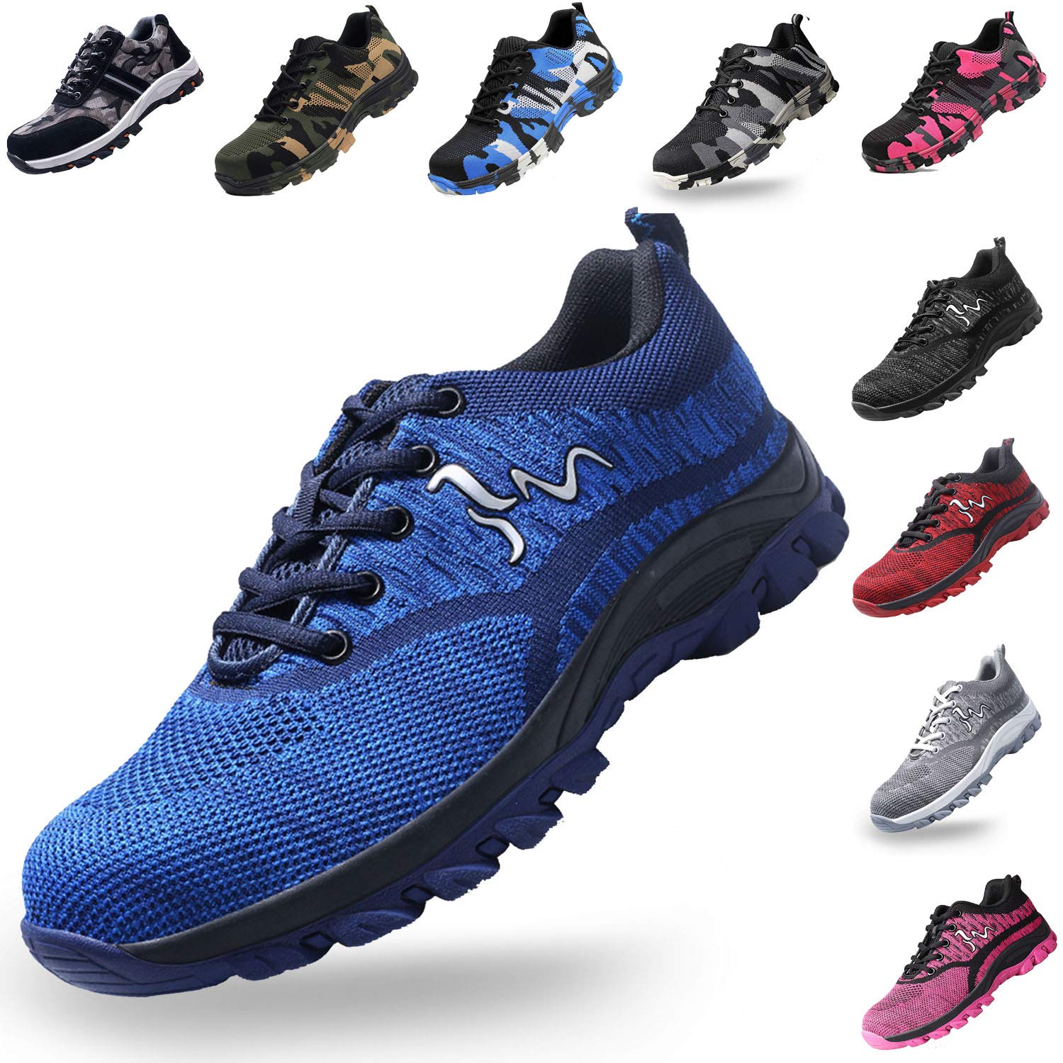 SUADEX Indestructible Work Shoes for Men Women Steel Toe Shoes Puncture Proof Safety Composite Toe Shoes Blue 6.5-7 Women/5 Men