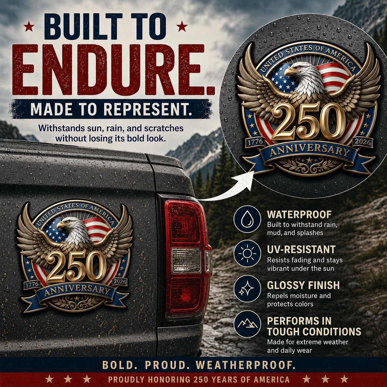 250th Anniversary USA Car Stickers, 2 Pack 8 Inch 250 Years American Independence Bumper Stickers, Patriotic Bald Eagle Vinyl Decals for Trucks, SUVs, Bumpers, Windows, Laptops, Coolers and More
