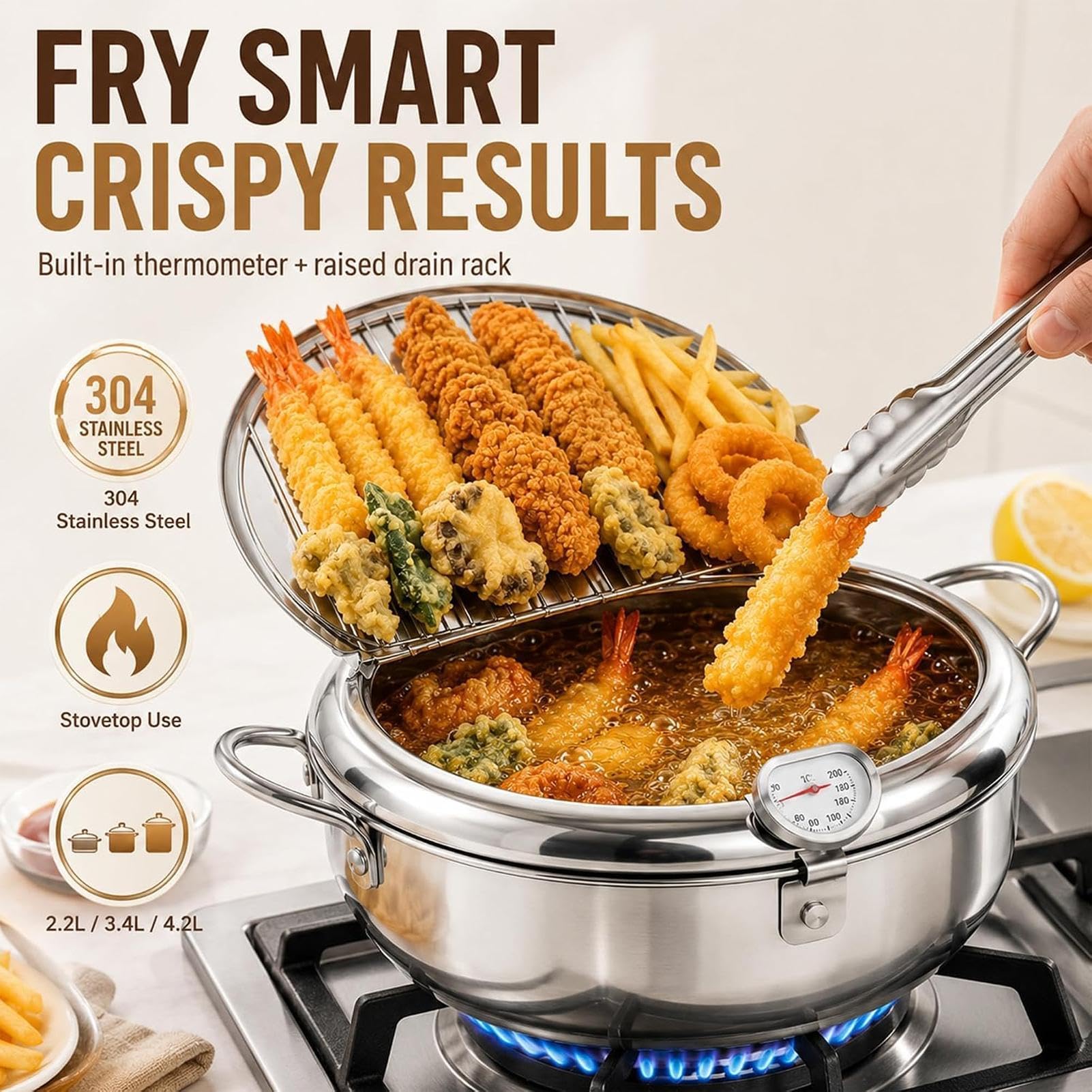 Japanischer Fritteusentopf aus 304 Edelstahl – Mini Temрura Ölspartopf