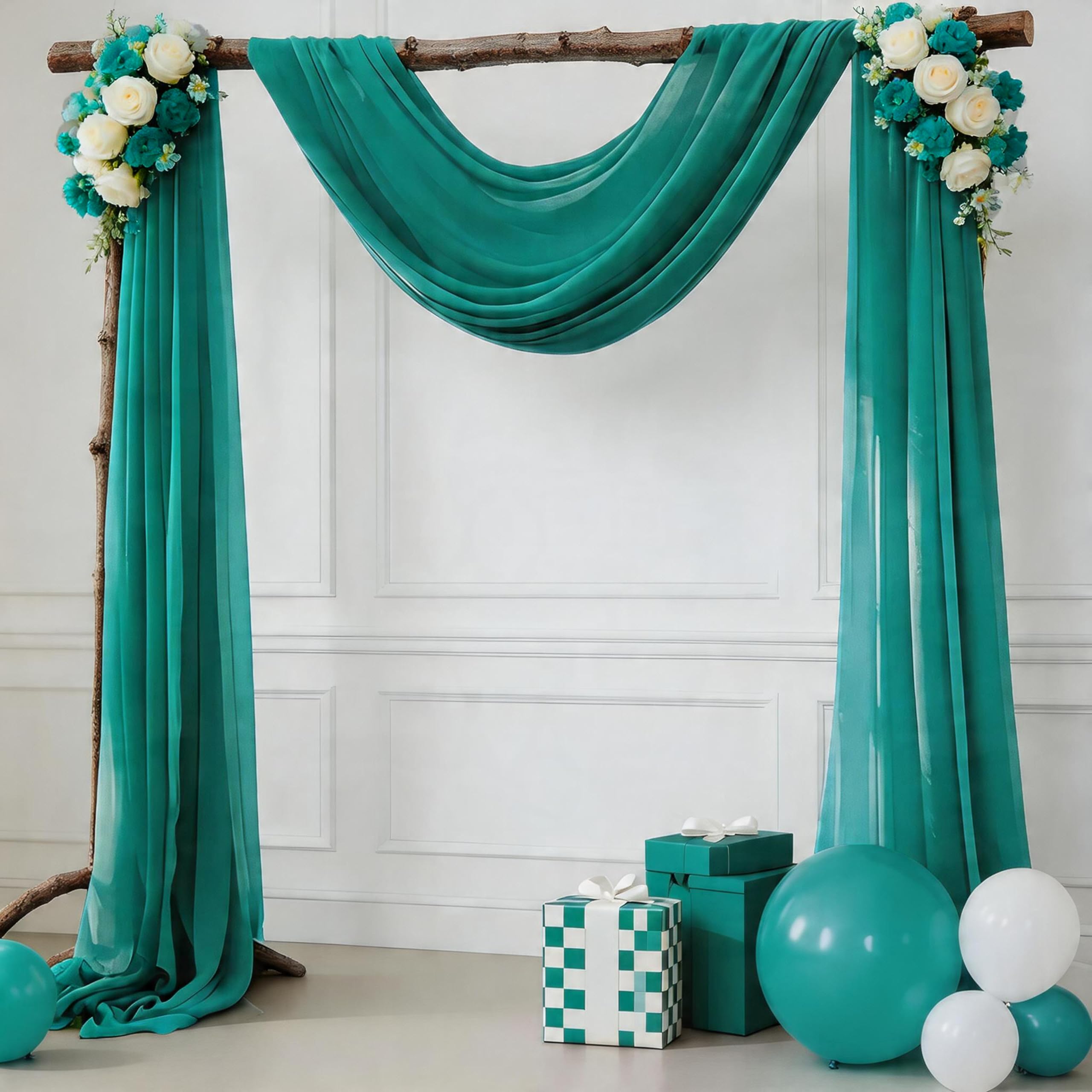 Wedding Arch Draping Fabric Teal 29" X 20FT Chiffon Fabric Sheer Drapes for Wedding Ceremony Arbor Engagement Party Bridal Shower Decoration | Teal Drapes Fabric 2 Panels
