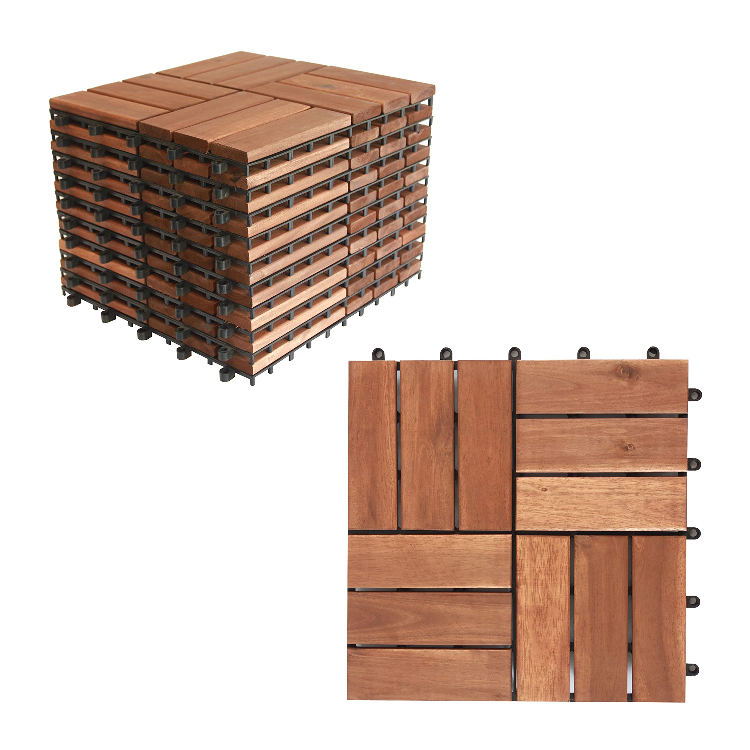 Buy Interlocking Acacia Wood Deck Tiles,Box of 10 12 in x 12 in each