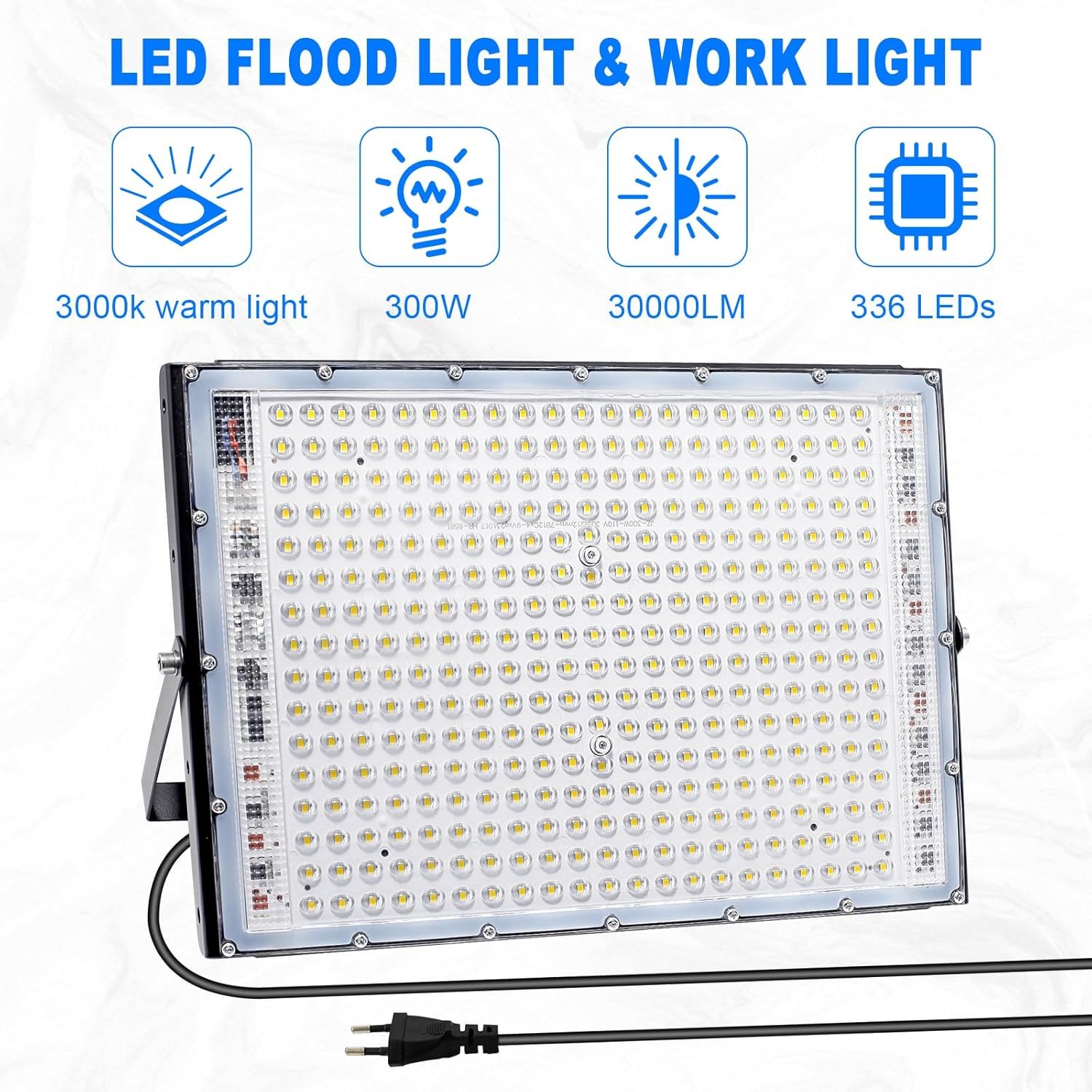 300W LED Flood Light Outdoor, 1 Pack 30000LM LED Floodlight 6500K Daylight White Security Lights, IP65 Waterproof Exterior Lighting Led Work Light for Patio, Garden, Backyard, Lawn, Barn, Playground