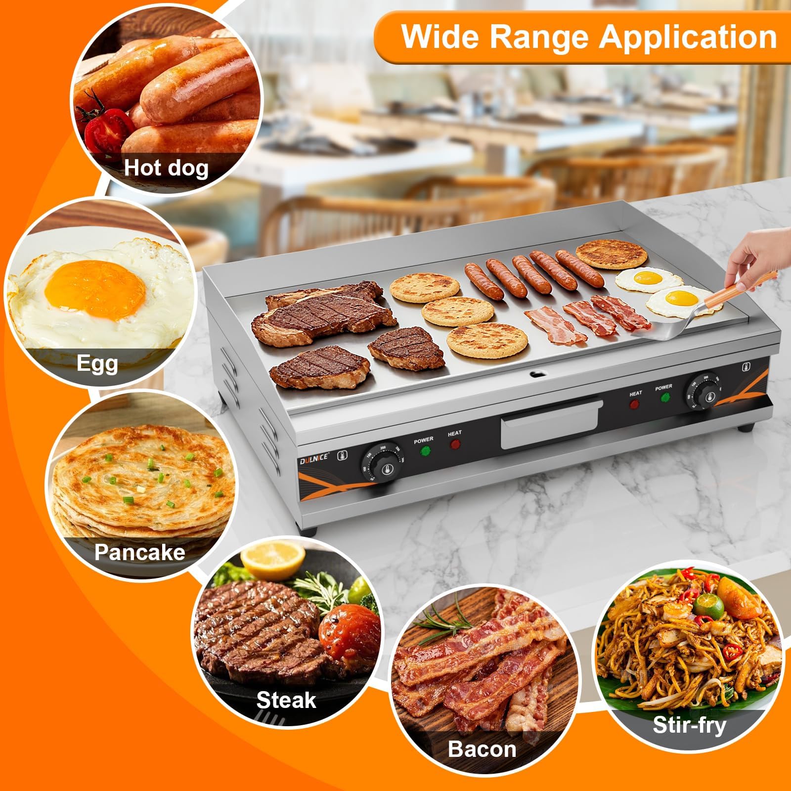 Plancha Électrique Professionnelle en Acier Inox 73x47cm, 4400W | Commerciale Plancha Electrique de Cuisson Grill Lisse, Thermostat Réglable 50 à 300°C, Grill de Table pour Restaurant
