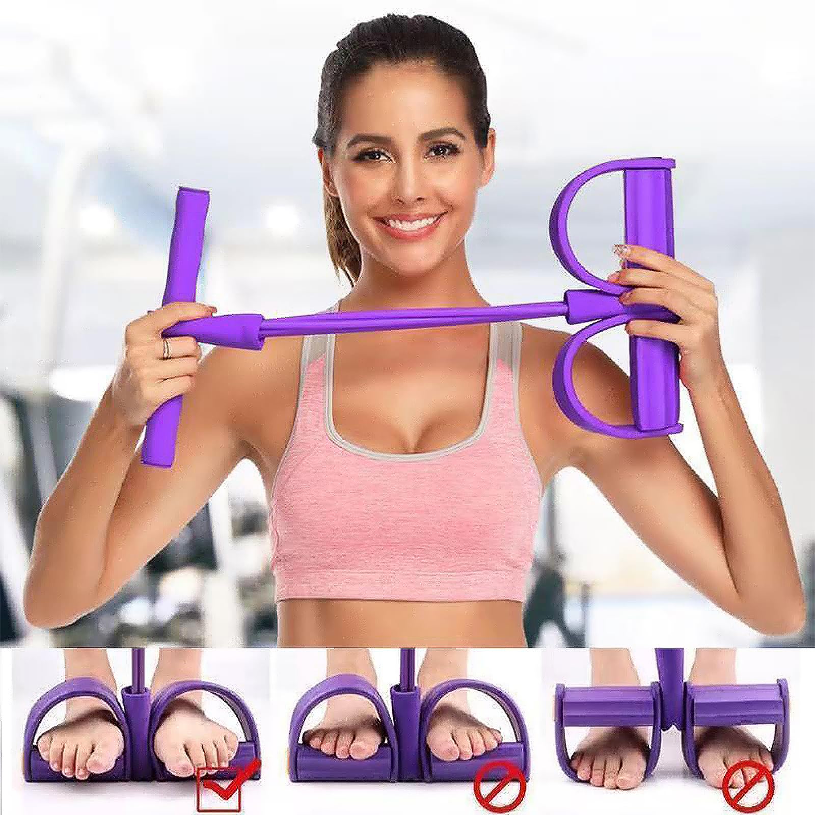 Crunches Pull Rope z figurką 8 ściągaczami i opaskami fitness (fioletowy) | 6 rurek gumowych gumowych taśm, opaski do ćwiczeń fitness, fitness do treningu talii nóg brzucha