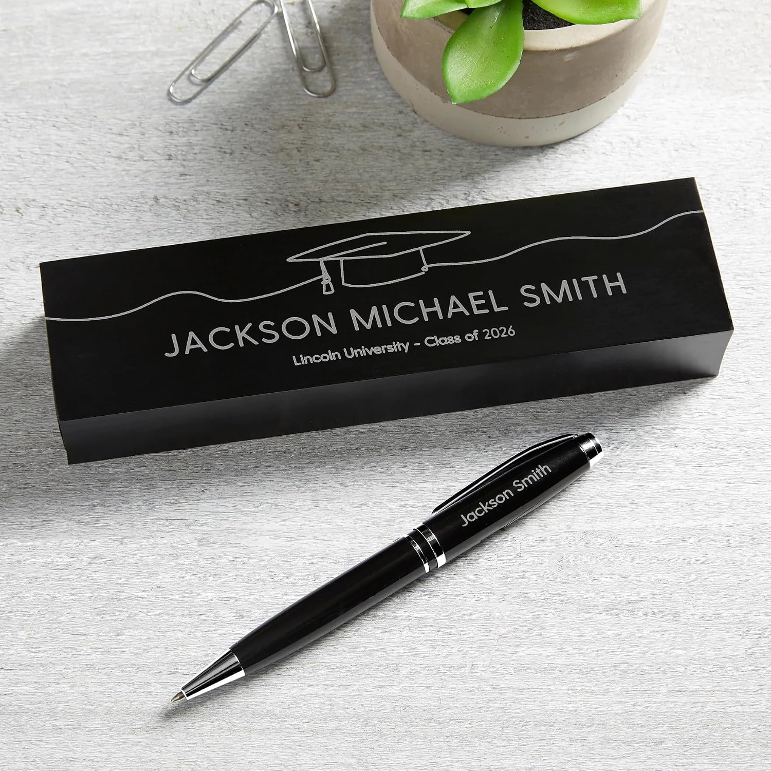 Personalization Universe Scripty Grad Hat Personalized Aluminum Pen Set - Custom Engraved Pen with Name, Personalized Gift Box - Ideal for Graduation Gifts, Personalized Gifts for Men orWomen