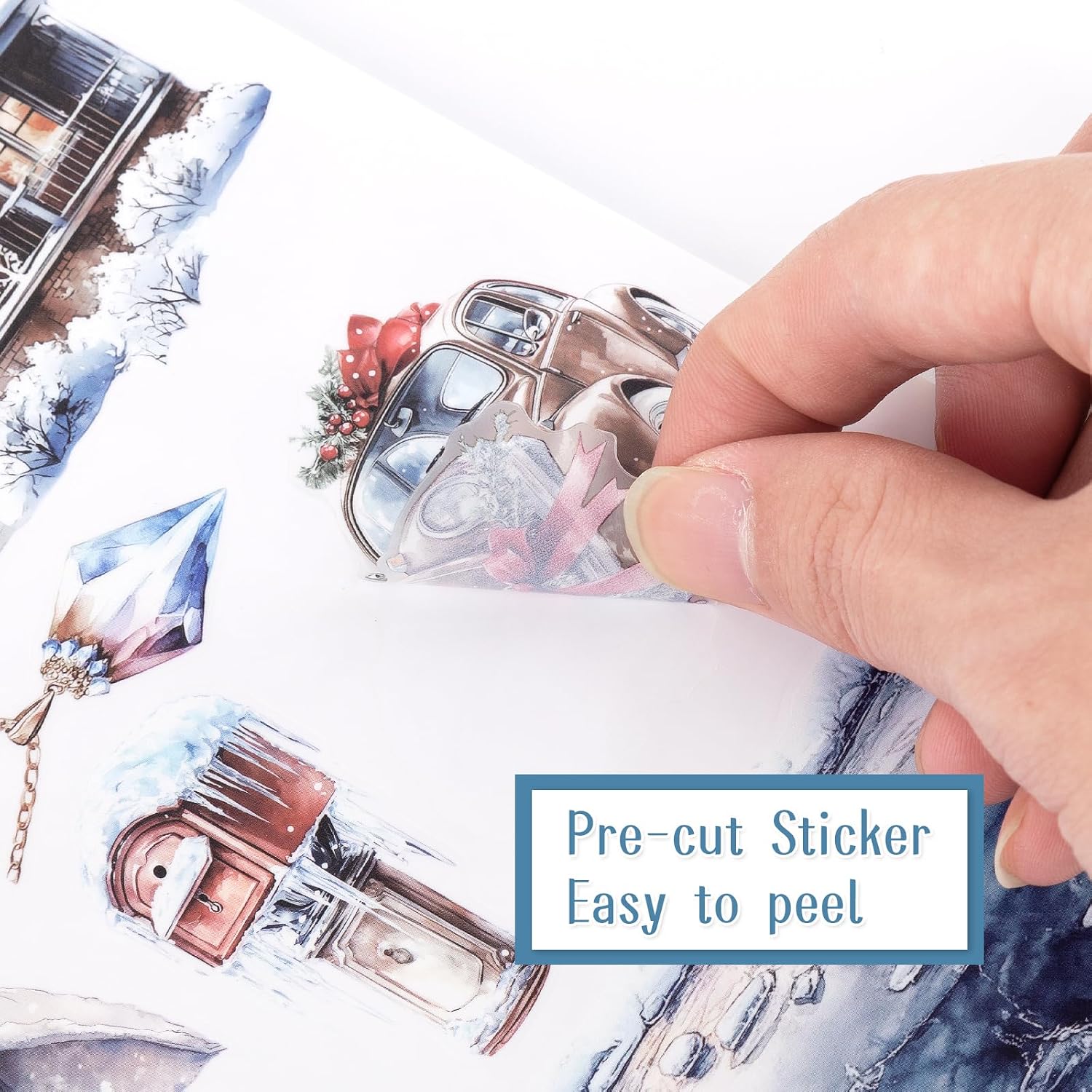 Precut Winter Aesthetic Scrapbook Sticker Book, 20 Sheets People Landscape Animal Snowflake Journaling Supplies for Adults Card Making Collage (Blue) image 4