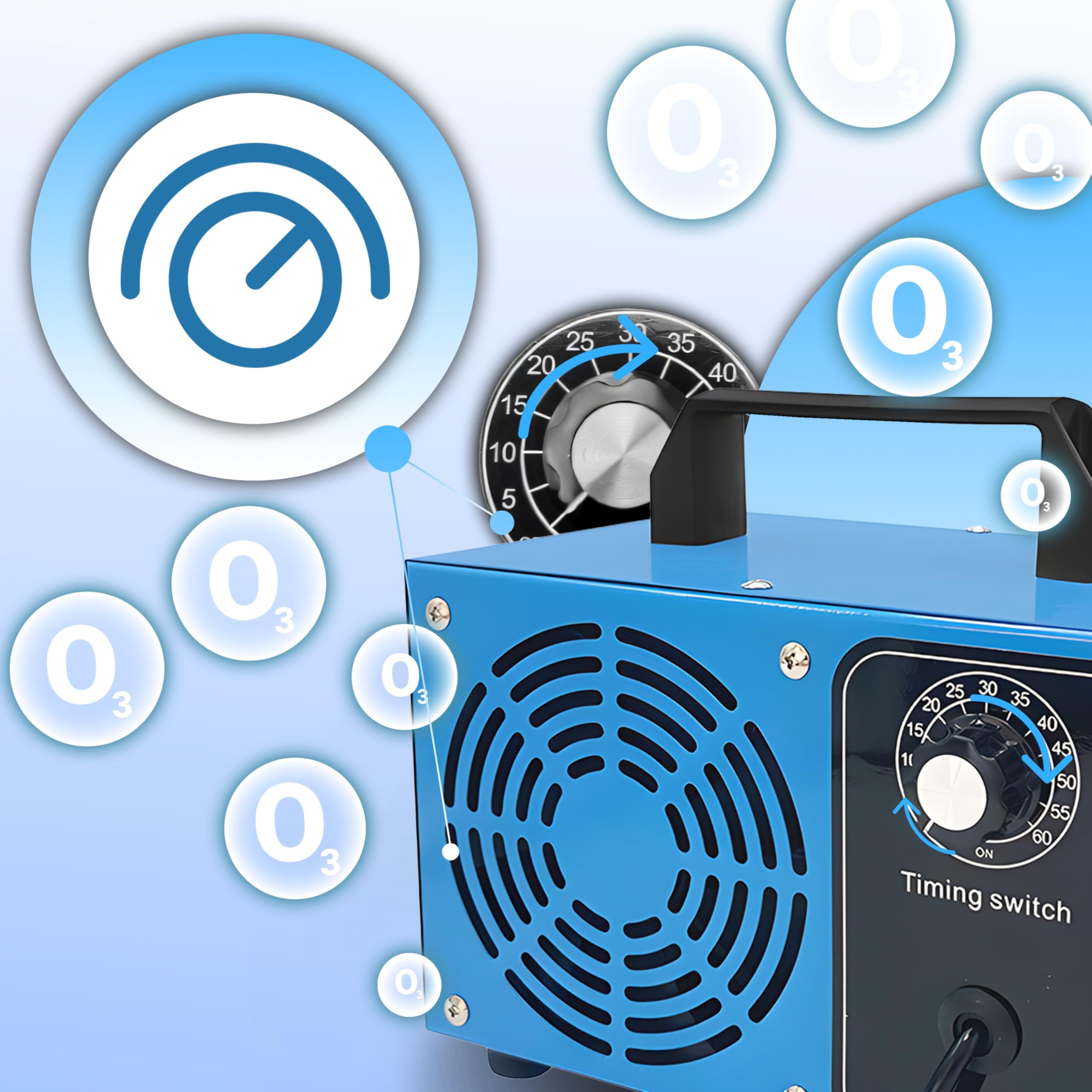 Retoo Generatore di ozono 60000 mg/h, 140 W, flusso d'aria 200 m3/h, purificatore d'aria O3 con timer di 60 minuti, dispositivo di ozono, ozonizzatore, eliminatore di odori, neutralizzatore di