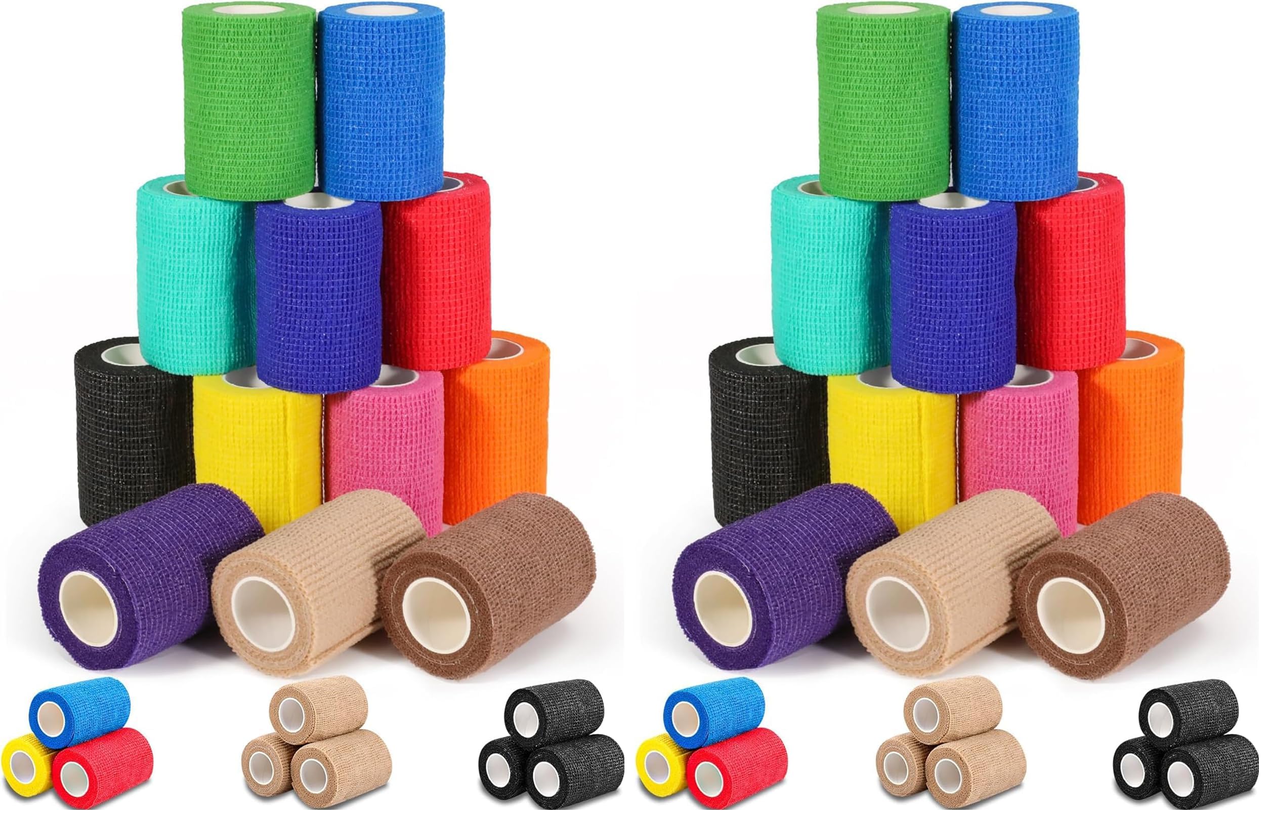 AZEN 24 Pack Self Adhesive Bandage Wrap, 3" X 5 Yards Elastic Cohesive Bandage Wrap, Vet Wrap, Ankle Tape, Tattoo Grip Tape Wrap, Color Athletic Tape