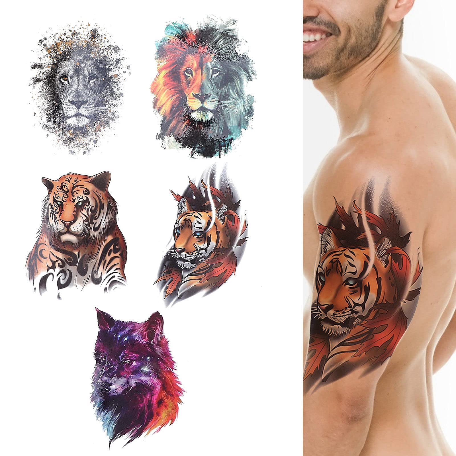 Body Art Tattoo Stickers 5 Sheets Animal Pattern Fake Tattoo Decals Temporary Tattoo Stickers - Image 4