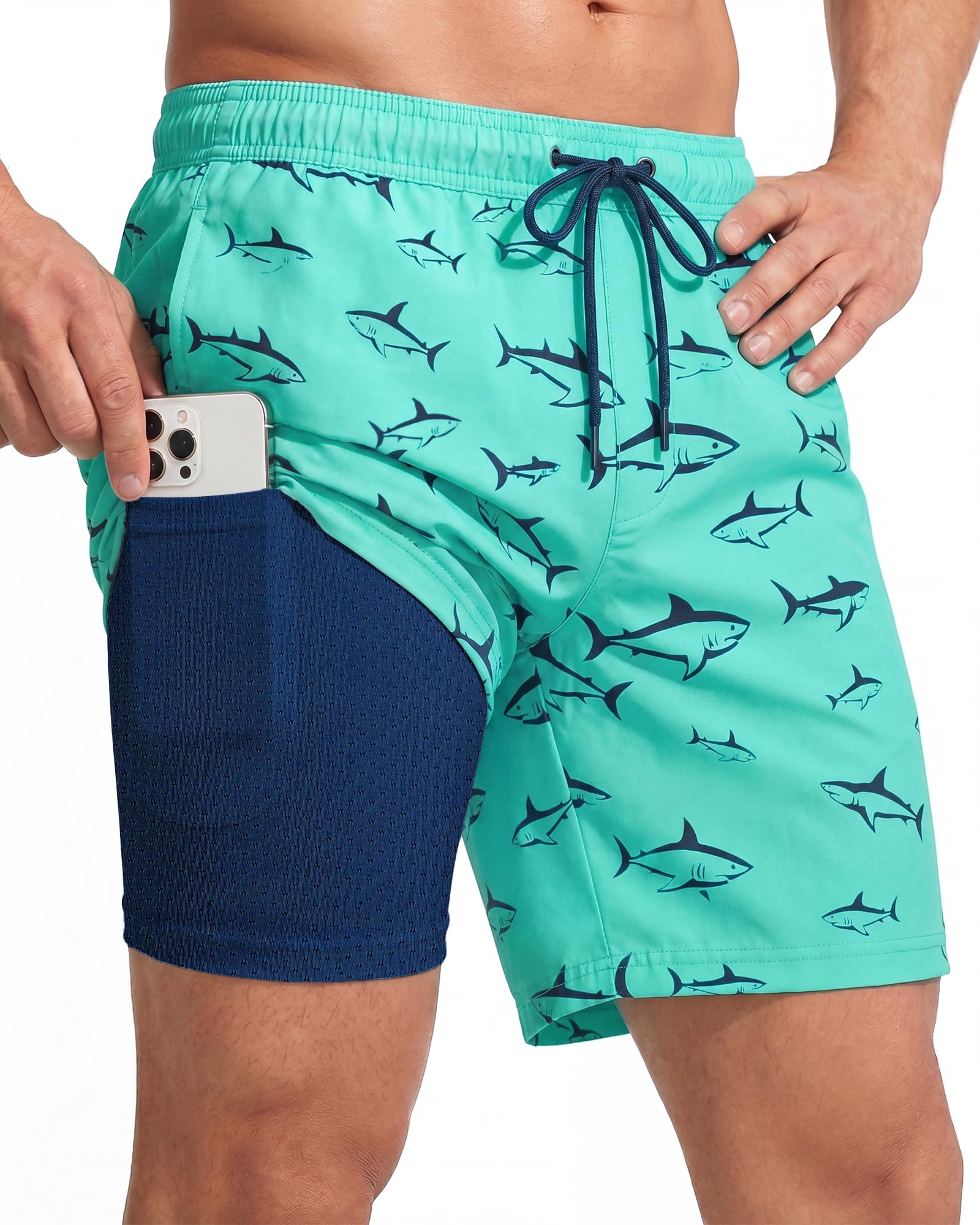 7 Inch Men Swim Trunks mid-thigh Compression Liner Quick Dry Swimwear Bikini Water Beach Shorts Hawaii Gift Vacation Costa Rica Must Haves Tropical Resort 2025 Rio Janeiro Trip Punta Cana Palm Spring
