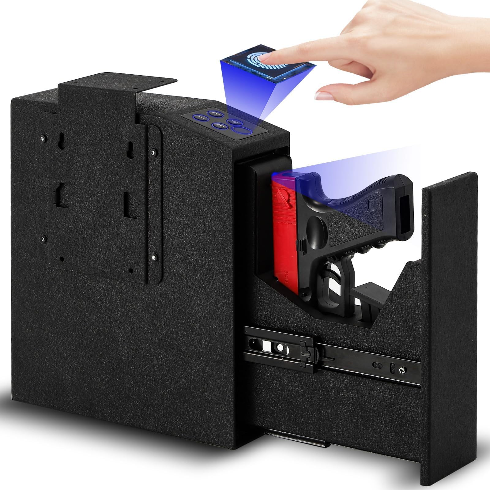 Home Essentials, biometryczny sejf na broń z automatycznie przesuwanymi drzwiami – odcisk palca, kod PIN i dostęp za pomocą klucza, sejf na broń do sz