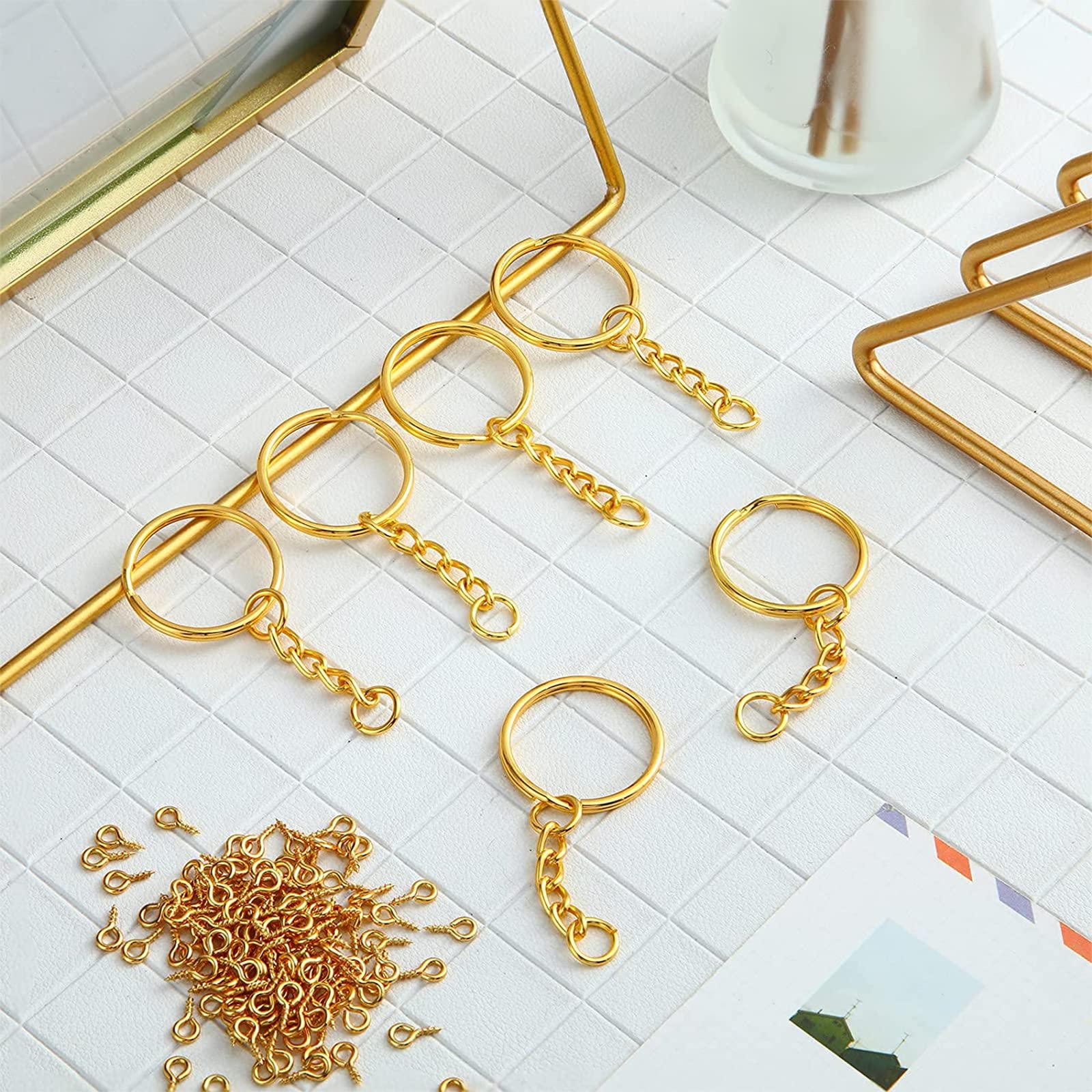 360 Stukken Gouden Sleutelhanger Ringen, Golden Chain Split Metal Key, Sleutelhanger met Verlengketting, Rings Key Rings and Chain Jump, voor DIY Craft Maken Sieraden Sleutelhangers Accessoires