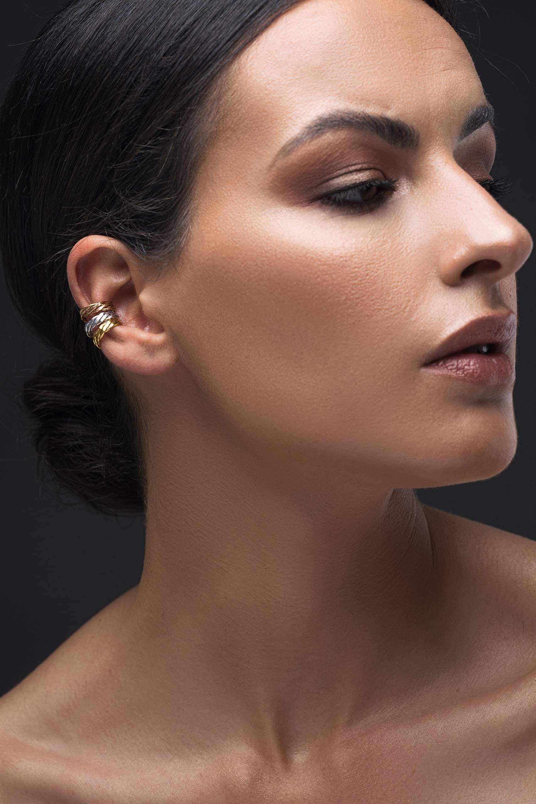 Minimalistische Ear Cuff Set ohne Ohrloch - 3 Stück - 925 Sterlingsilber geflochten - Silber Gold Rosé Mix - Stapelbar - Nickelfrei Hypoallergen - Kein Piercing - Handmade by Emmanuela