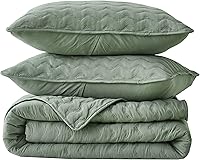 Vista 9 de Chezmoi Collection Destiny - Juego de edredón de 3 piezas, tamaño King, color salvia - Juego de colcha acolchada ligera de microfibra suave lavada a