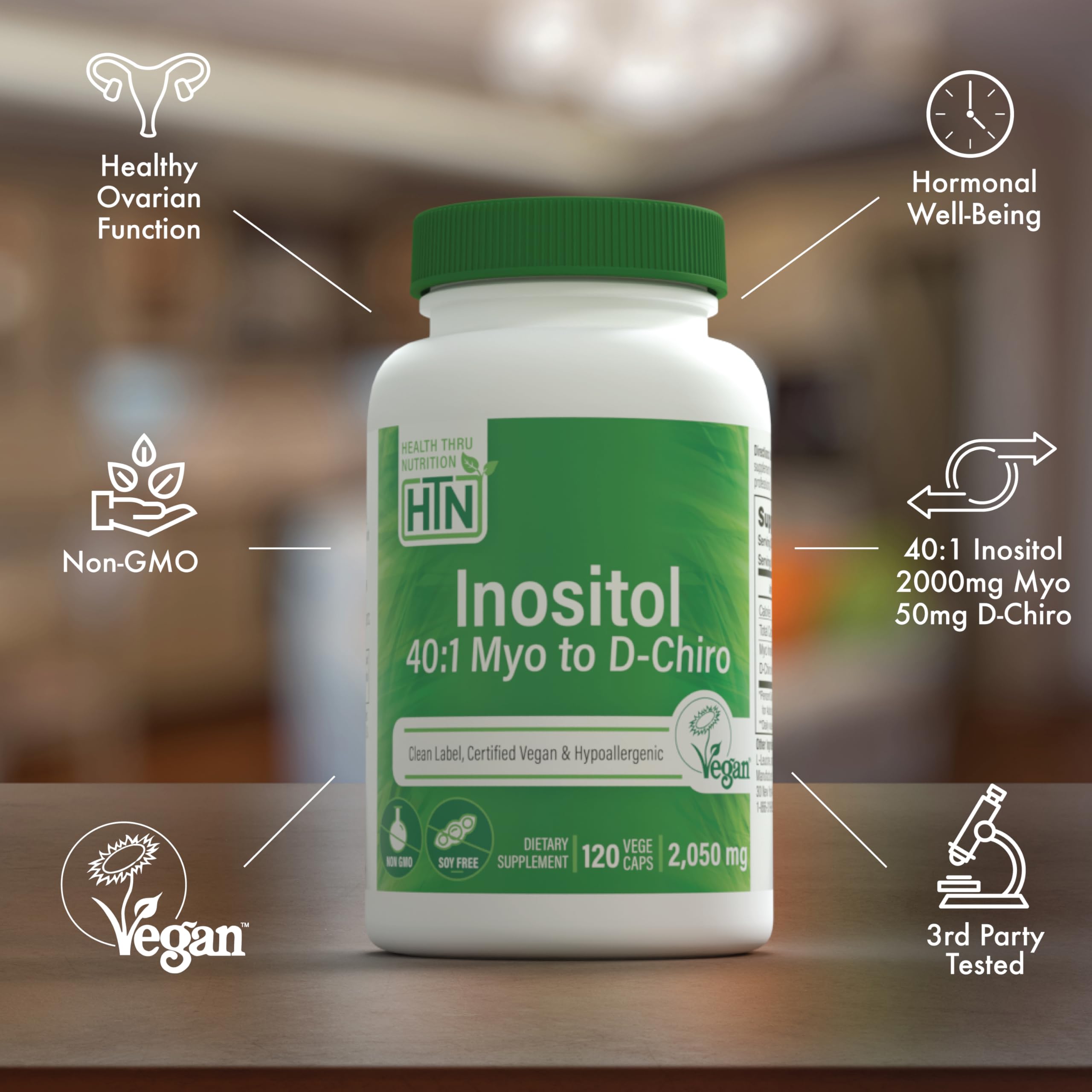 Health Thru Nutrition Inositol Supplement 40:1 Myo-Inositol to D-Chiro-Inositol Ratio 2050mg Per Serving | 120 Capsules | Certified Vegan | Non-GMO — Amazon image 4