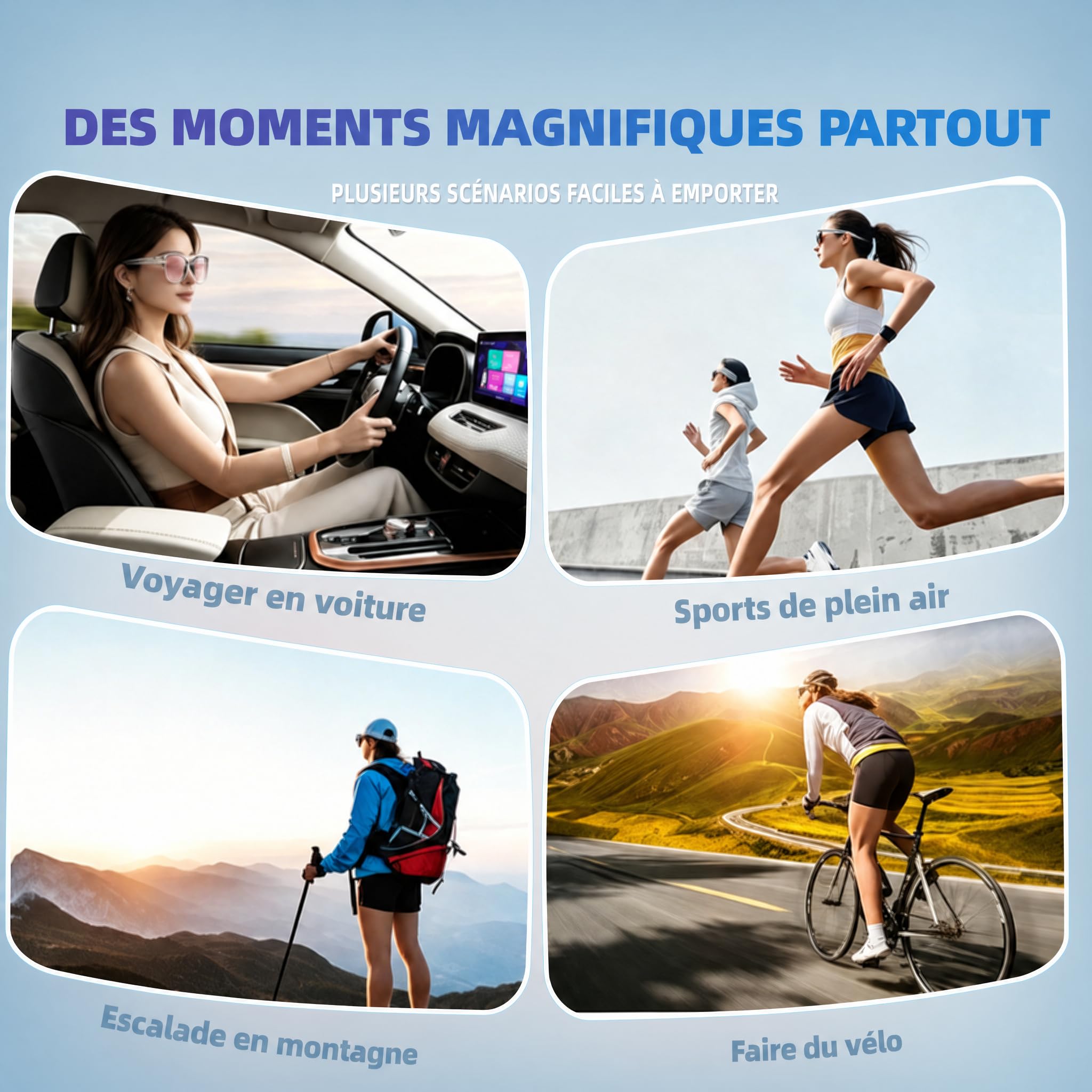 Lunette Connectée Audio Bluetooth 5.4, Appels Mains Libres & Musique, Commande Vocale, Batterie Longue, Lunettes Intelligentes Légères pour Sport Extérieur
