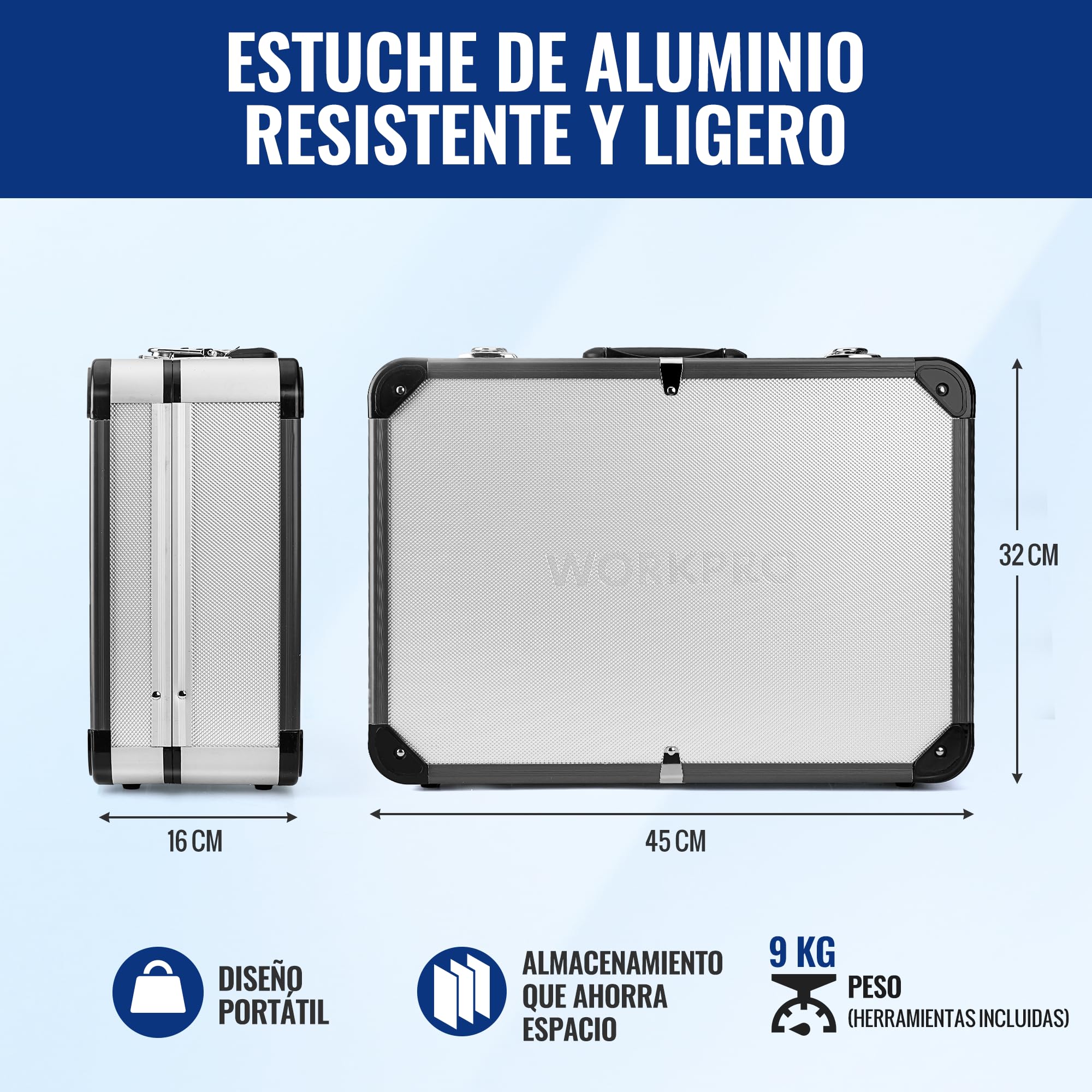 WORKPRO 119 PC Maletín de Herramientas Completas, Caja Herramienta Metálica, Herramientas Universales, Kit Versátil Herramientas Portátil para Reparaciones Diarias, Perfecto Hogar y Oficina | Caja De Herramientas Con Herramientas Manuales Universales, Ide
