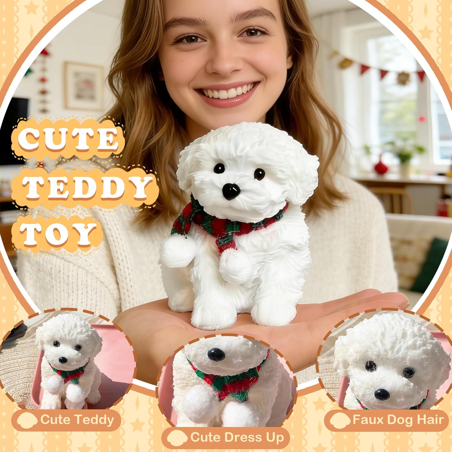 Big Taba Squishy Dog, Handmade Squishy Dog Stress Relief Toy, Sensory Fidget Toys for Kids & Adults, Cute & Soft Teddy Dog Design, Squeeze Toys Gift for Relaxation and Fun (White Teddy Dog)